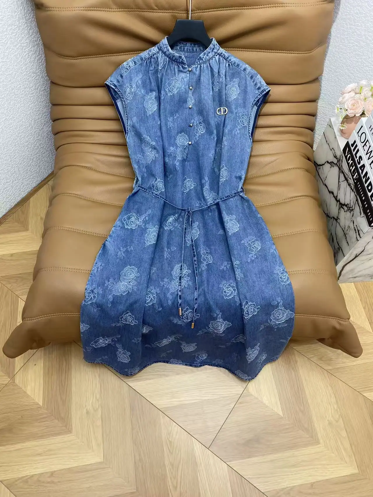 디올 데님 자카드 로즈 패턴 여성 원피스 26 SS 상세 이미지 2