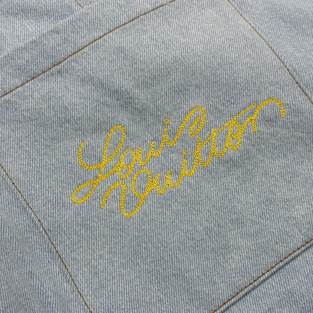 루이비통 로고 자수 및 스터드 데님 반바지 상세 이미지 8