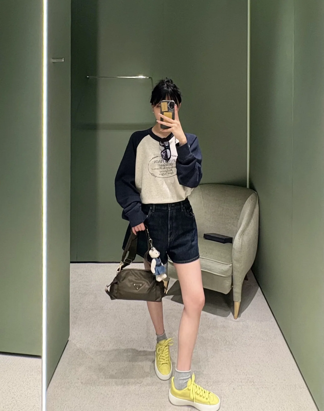 프라다 컬러 블록 코튼 크루넥 긴팔 티셔츠 상세 이미지 10