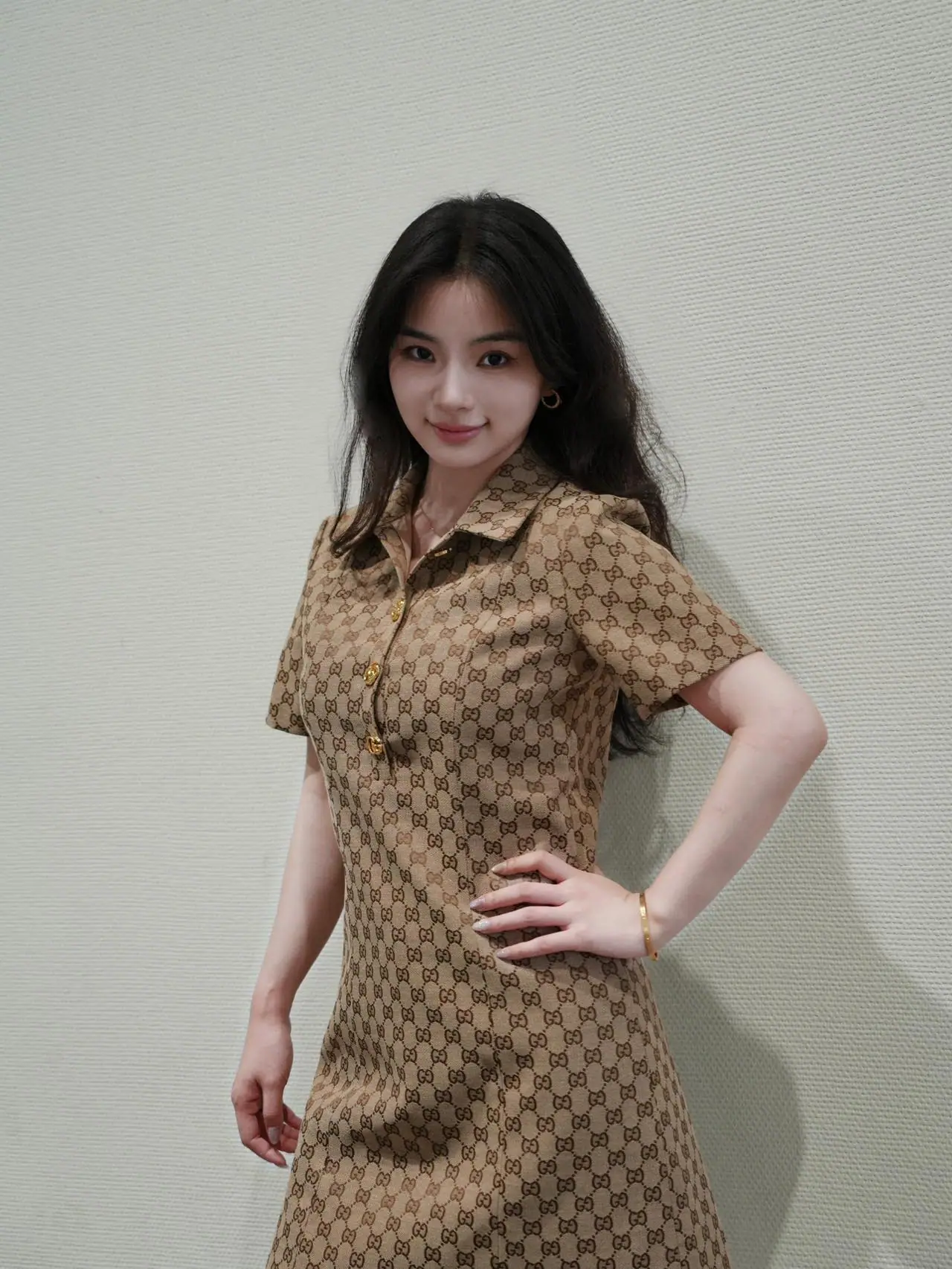 구찌 여성 자카드 슬림핏 반팔 원피스 상세 이미지 1