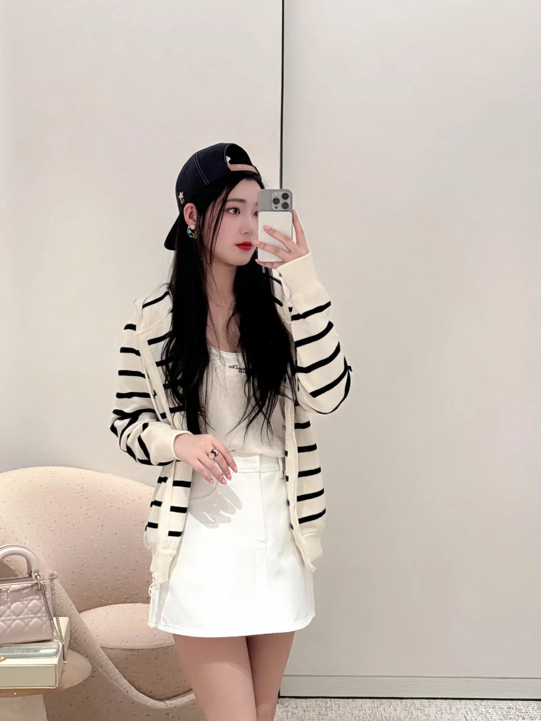 디올 네이비 스트라이프 후드 가디건 상세 이미지 2