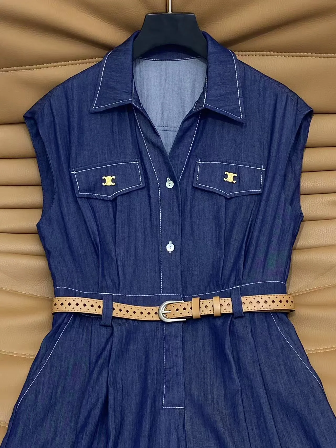 셀린느 데님 코튼 민소매 원피스 상세 이미지 4