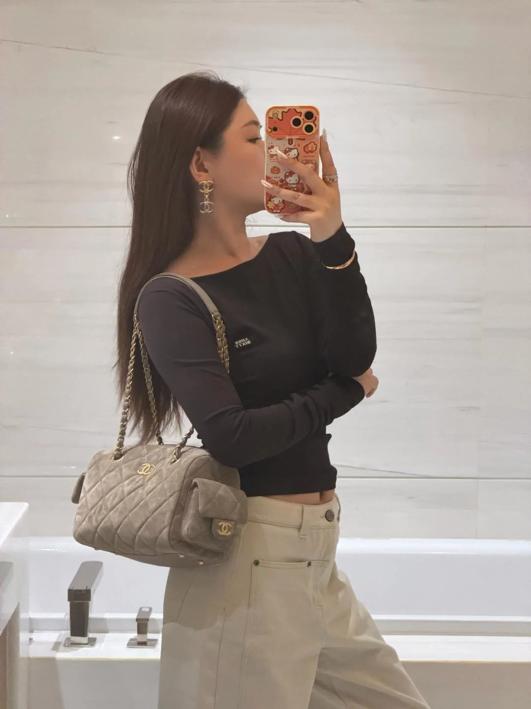 샤넬 골드&실버 더블 C 귀걸이 상세 이미지 2