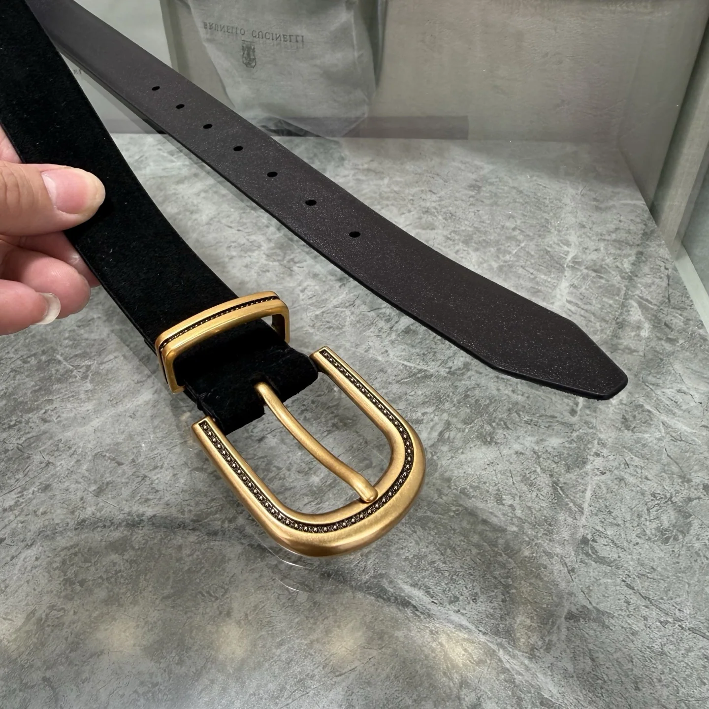 브루넬로쿠치넬리 3.0 와이드 양면 가죽 벨트 상세 이미지 8