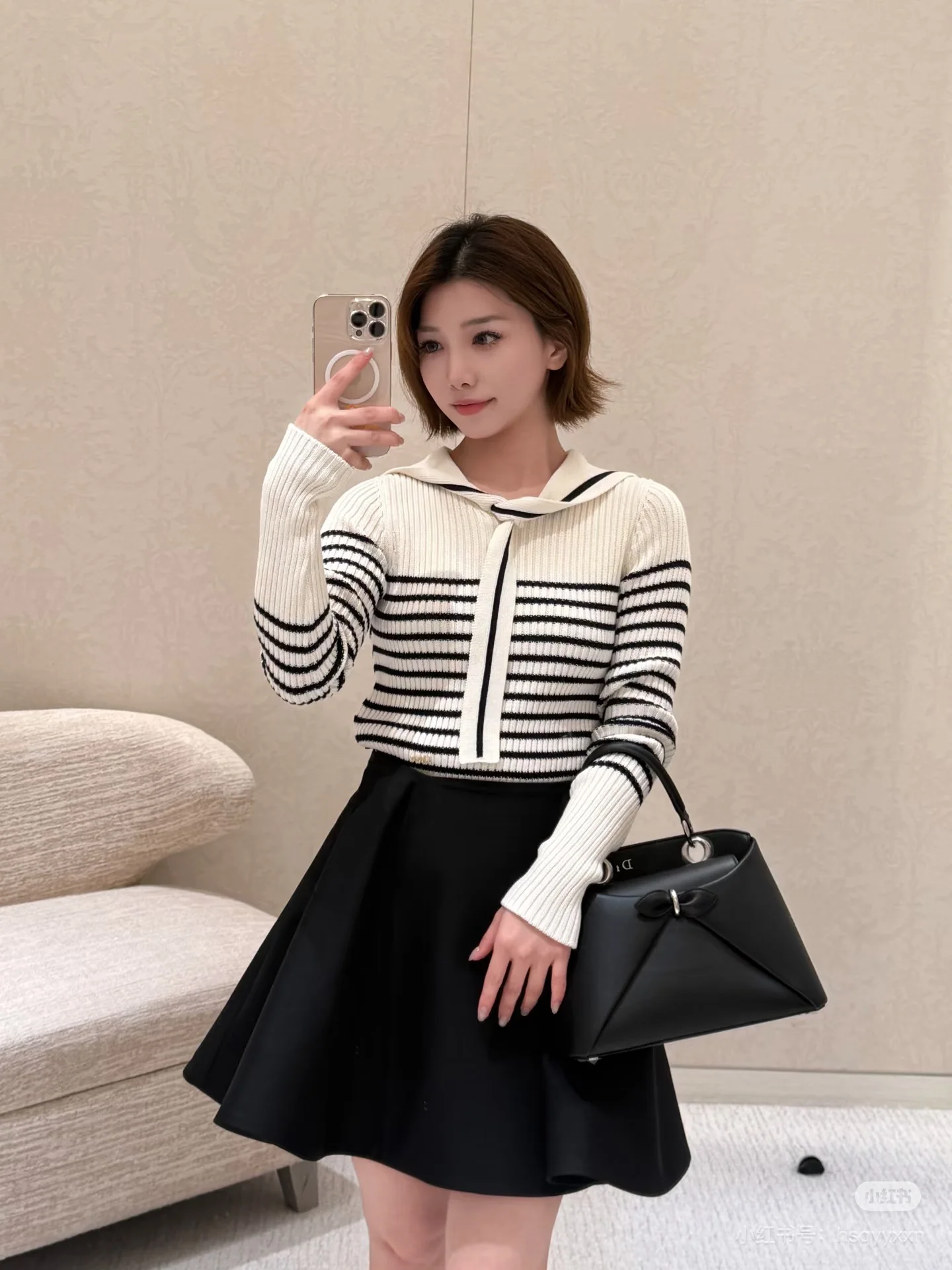 디올 세일러 카라 스트라이프 여성 가디건 상세 이미지 8
