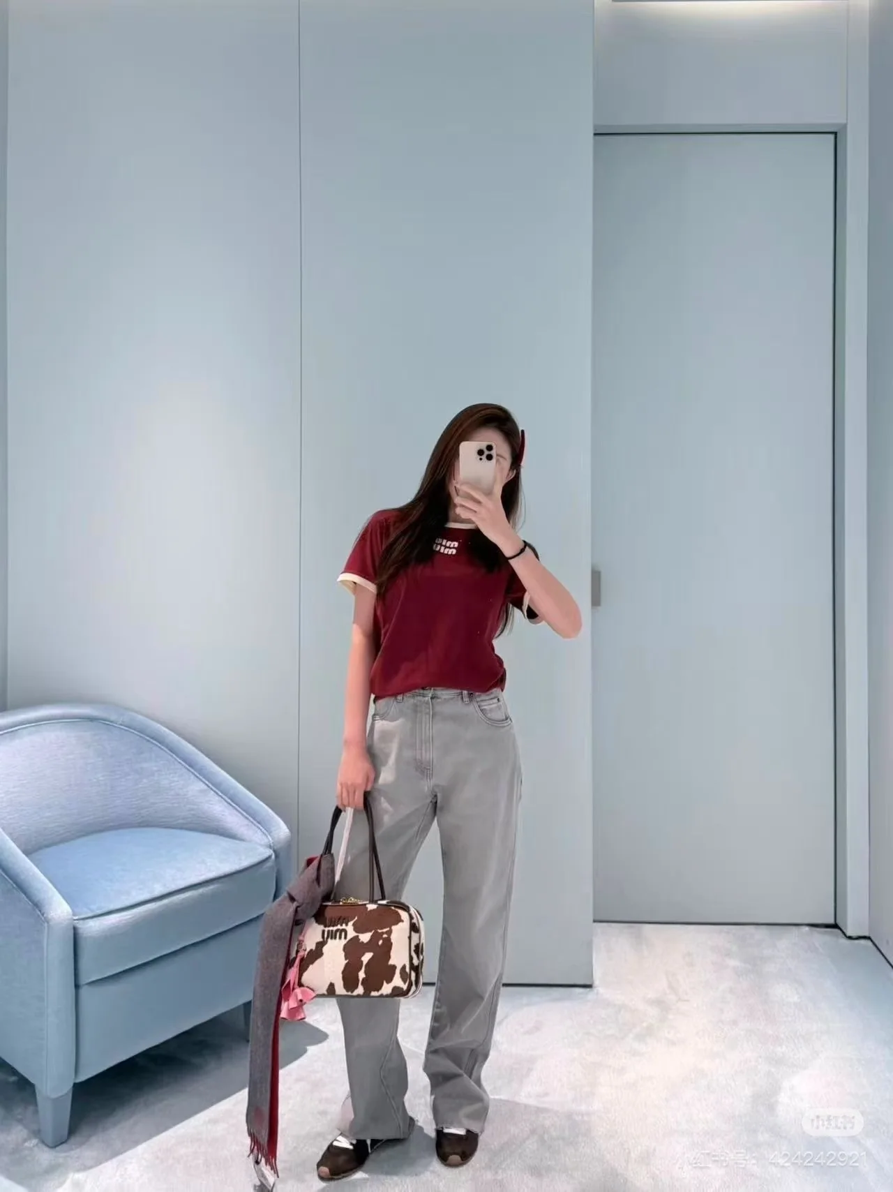 미우미우 컬러 블록 크루넥 코튼 반팔티셔츠 26 SS 상세 이미지 4