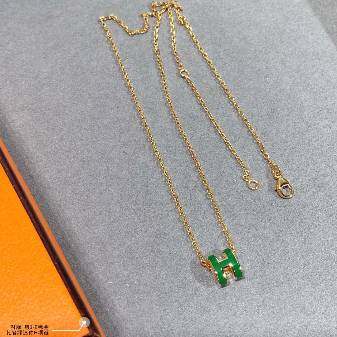 에르메스 피콕 그린 미니 H 에나멜 목걸이 상세 이미지 5