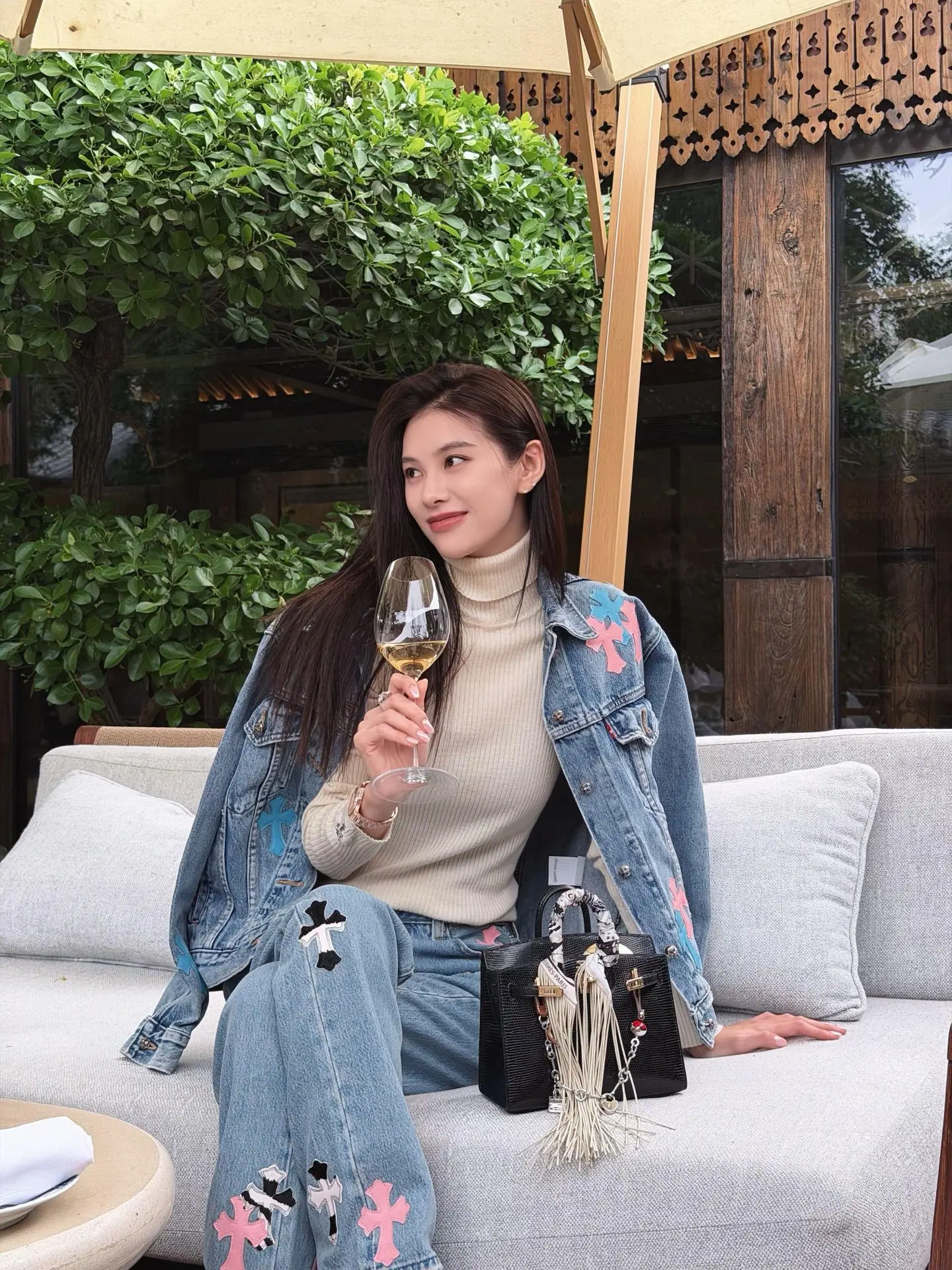 크롬하츠 크로스 패턴 실버 버클 가죽 데님 자켓 상세 이미지 8