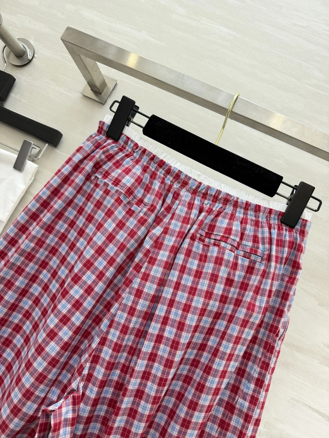 샤넬 레트로 체크 패턴 와이드 팬츠 여성 바지 상세 이미지 9