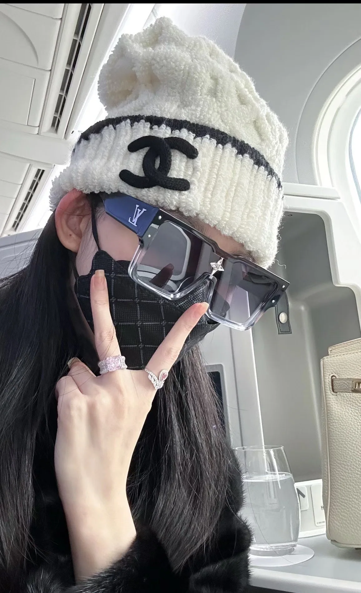 샤넬 더블 C 웨빙 장식 모피 비니 모자 상세 이미지 1