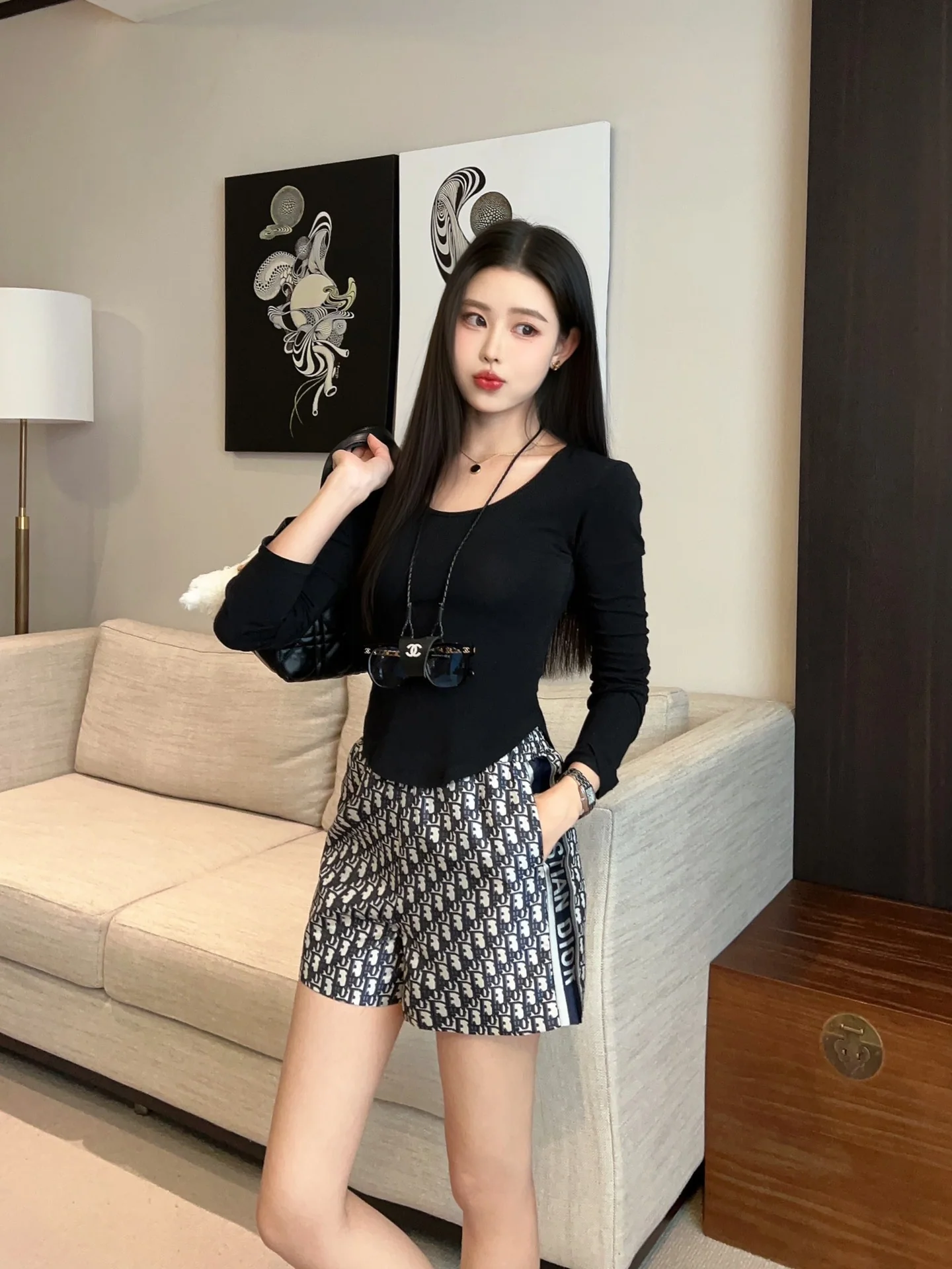 디올 자카드 모노그램 여성 반바지 상세 이미지 1