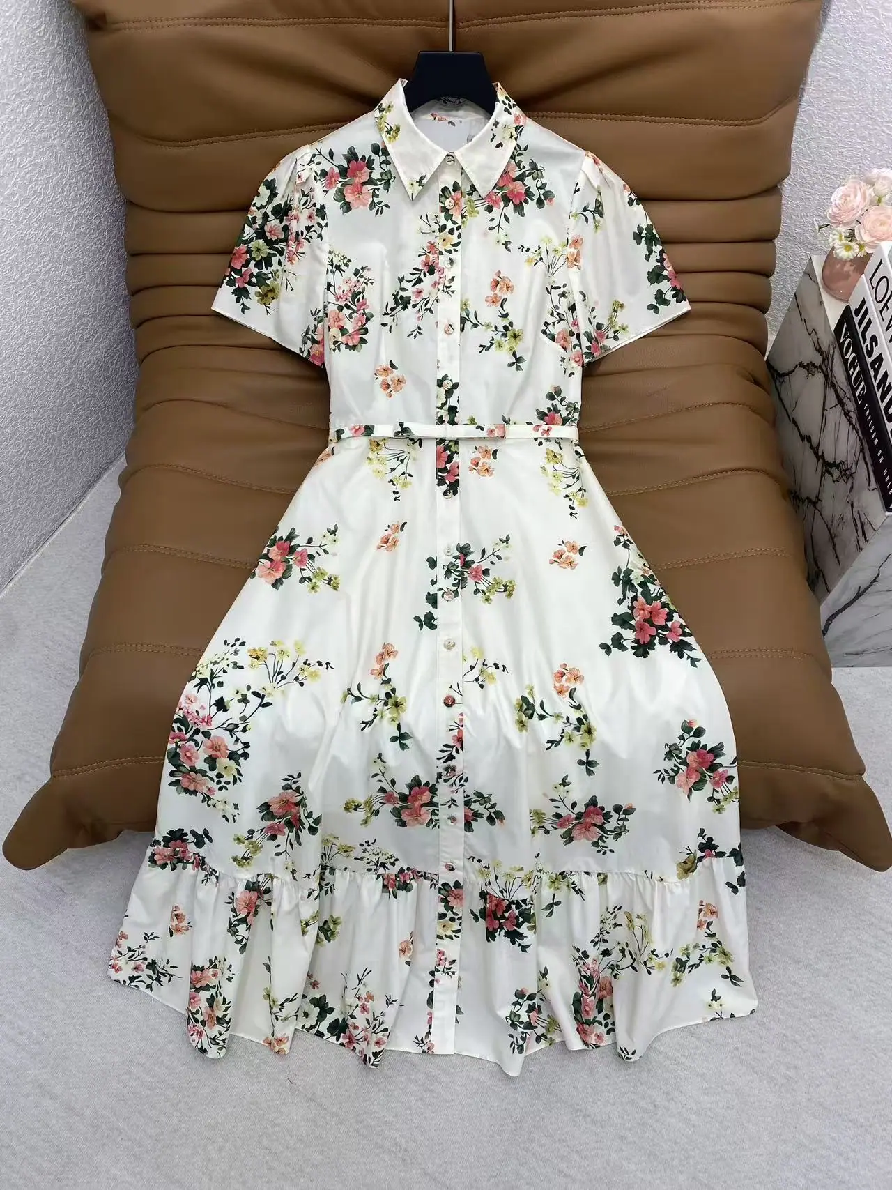 디올 화이트 핑크 플라워 프릴 카라 원피스 26 SS 상세 이미지 2