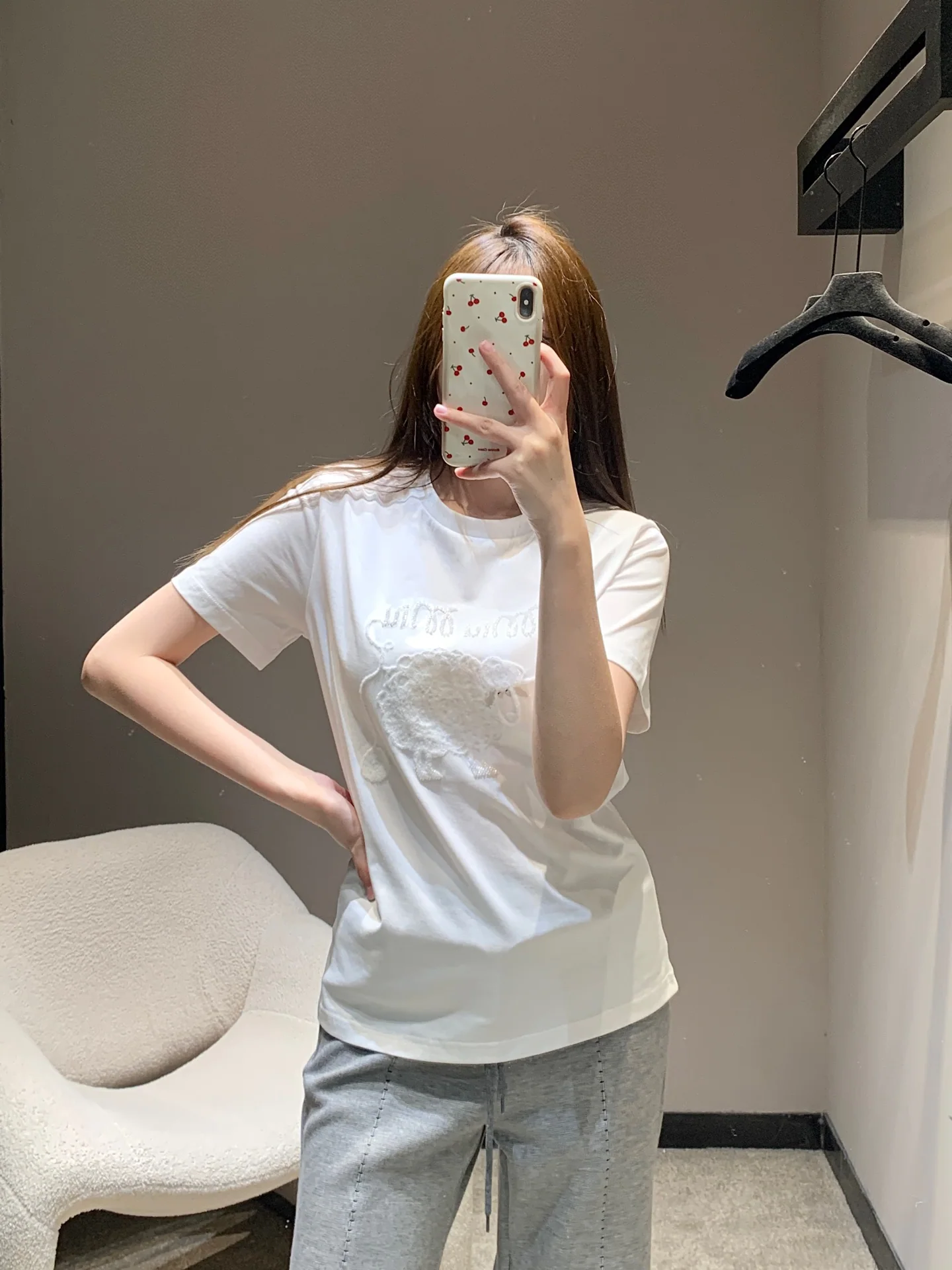 미우미우 레터 자수 반팔 티셔츠 26 SS 상세 이미지 3