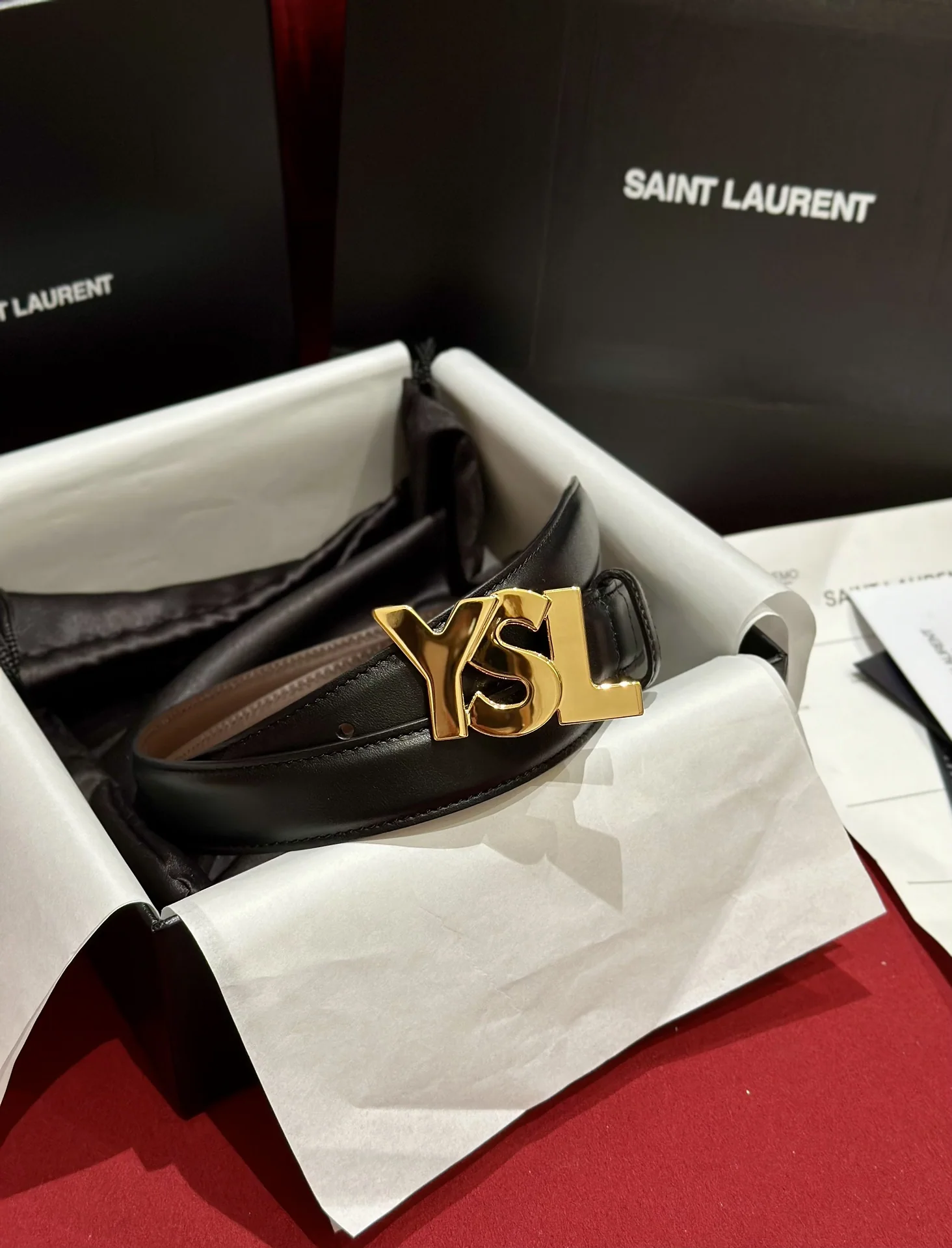 생로랑 YSL 금장 버클 양면 소가죽 벨트 174487