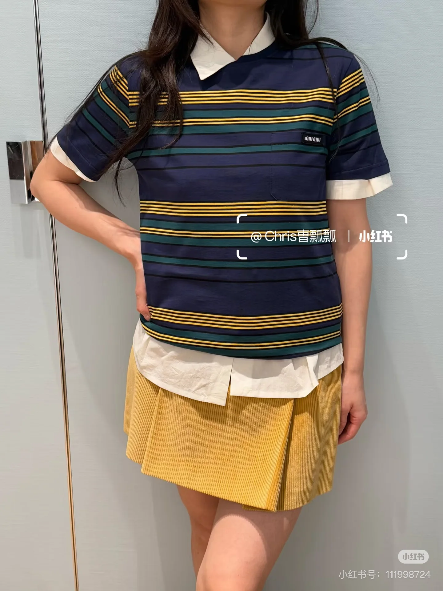 미우미우 스트라이프 크루넥 반팔 티셔츠 26 SS 상세 이미지 2