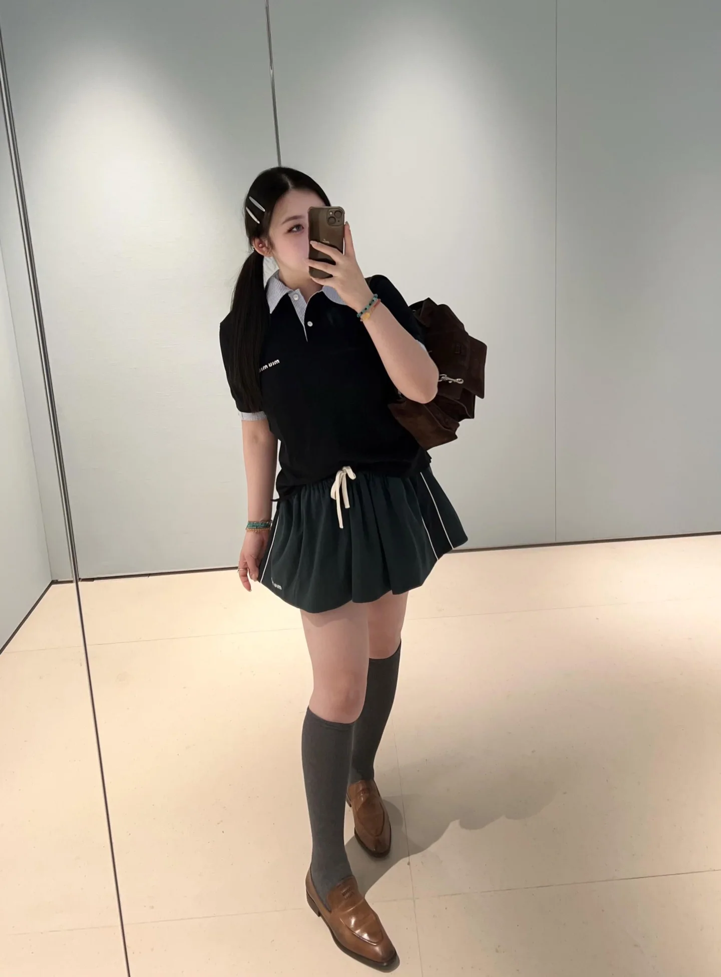 미우미우 컬러블록 카라 반팔 티셔츠 26 SS 상세 이미지 2