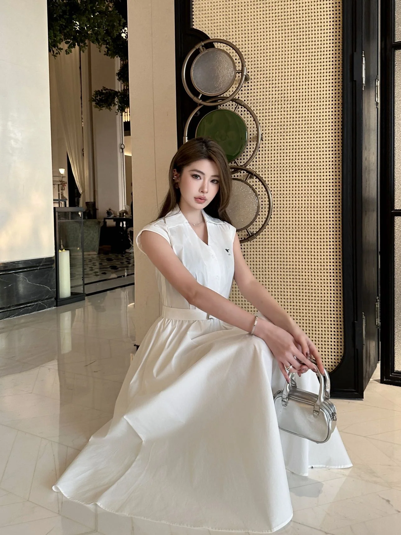 디올 벨트 카라 코튼 원피스 상세 이미지 6