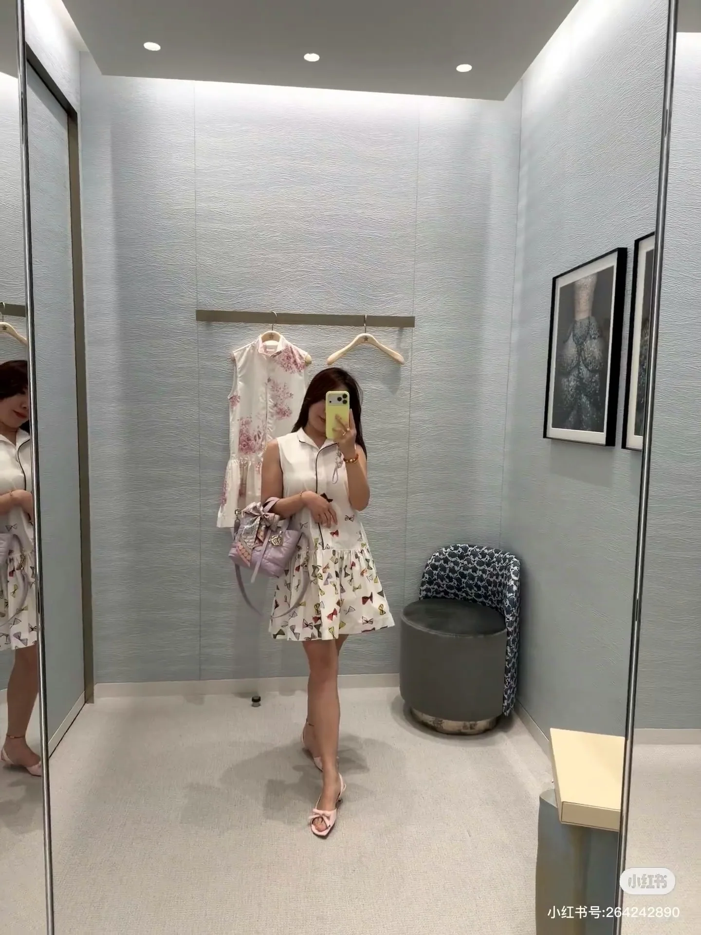 디올 나비 무늬 스탠드 카라 조끼 원피스 상세 이미지 3