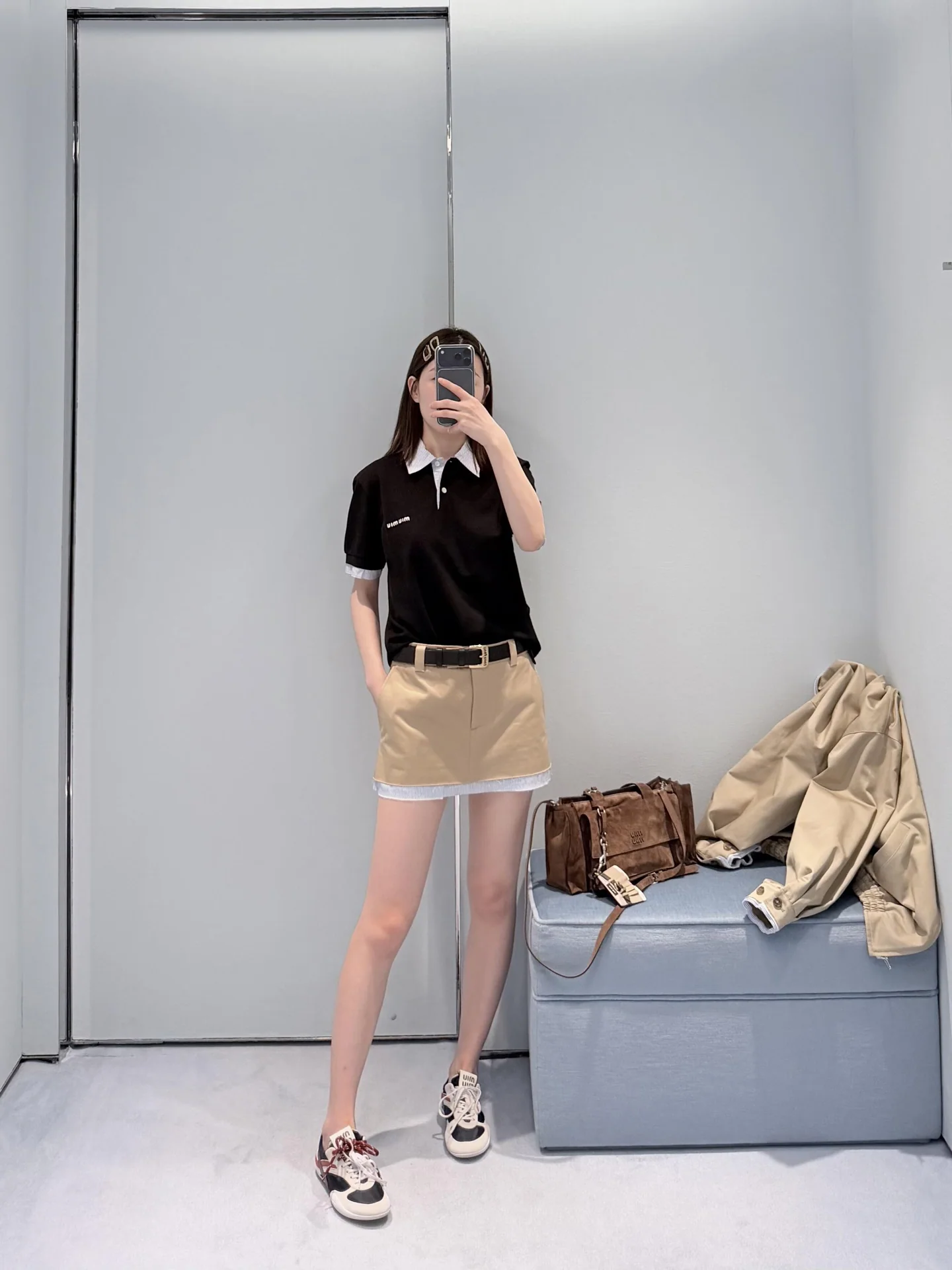 미우미우 컬러블록 카라 반팔 티셔츠 26 SS 상세 이미지 5