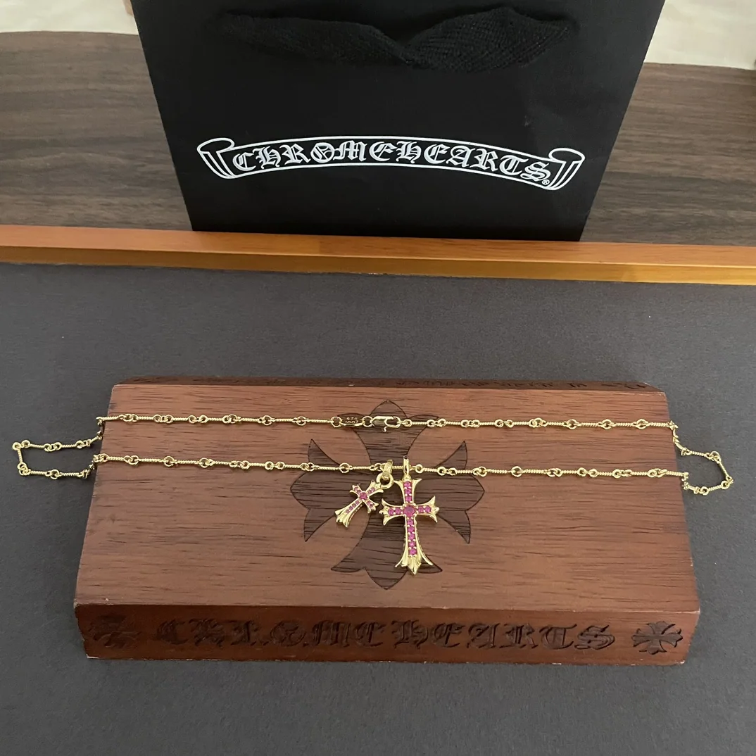 크롬하츠 핑크 장식 더블크로스 목걸이 상세 이미지 9