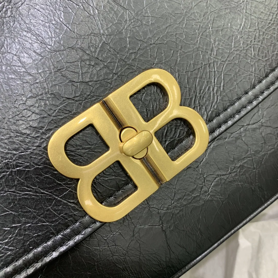 발렌시아가 BB 소프트 오일 왁스 블랙 골드 버클 숄더백 상세 이미지 5