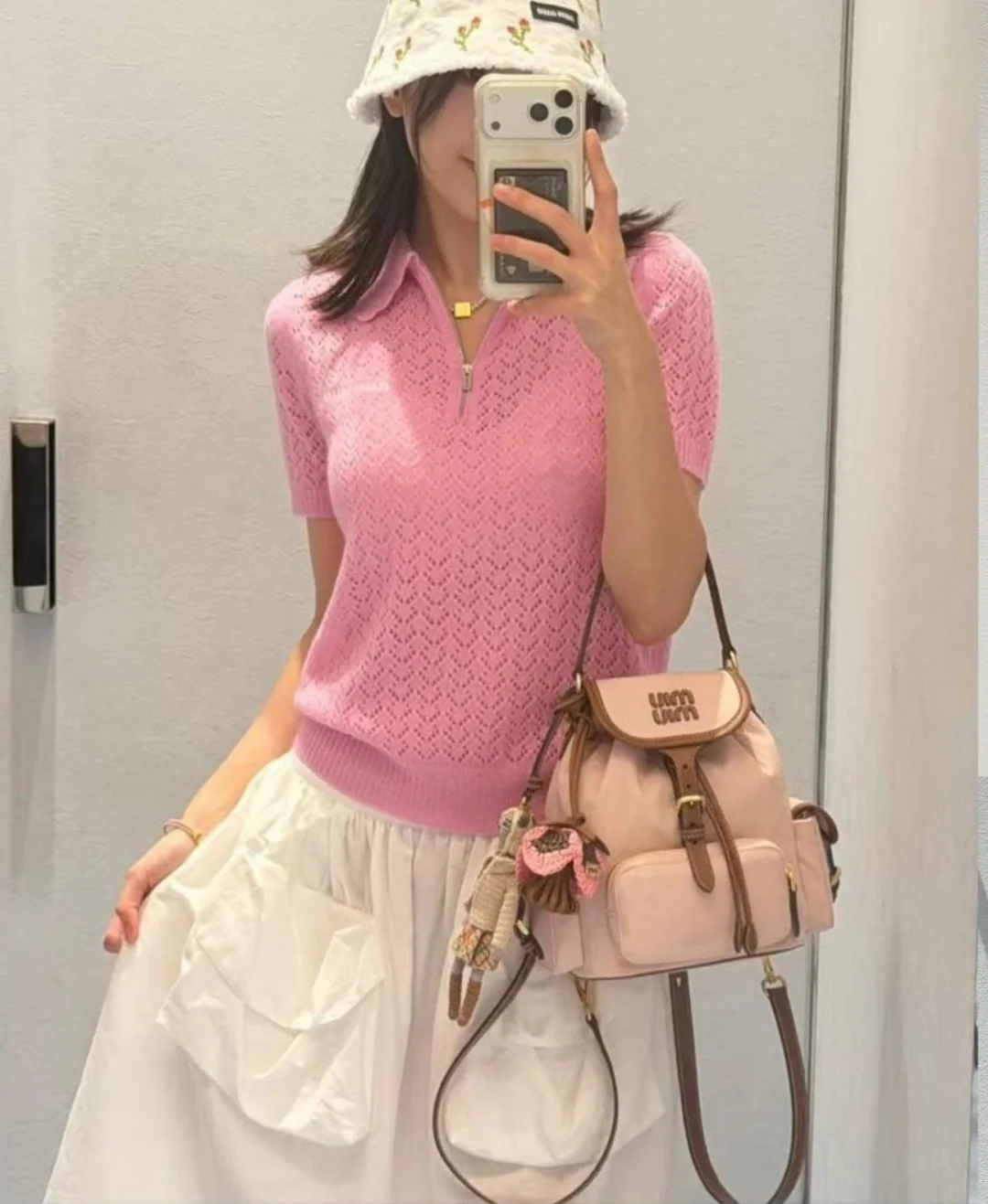 미우미우 레이스 카라 컷아웃 니트 반팔 티셔츠 상세 이미지 5