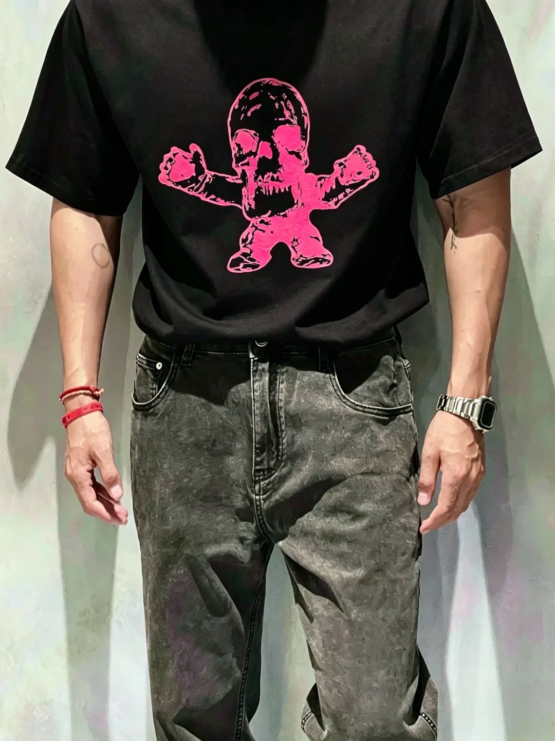 크롬하츠 형광 스컬 남성 반팔 티셔츠 상세 이미지 5