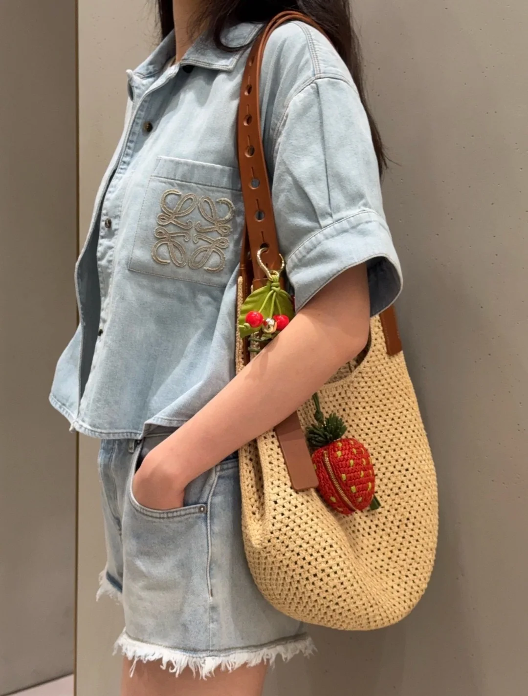 로에베 이비사 컬러 블록 자수 데님 반소매 셔츠 상세 이미지 7