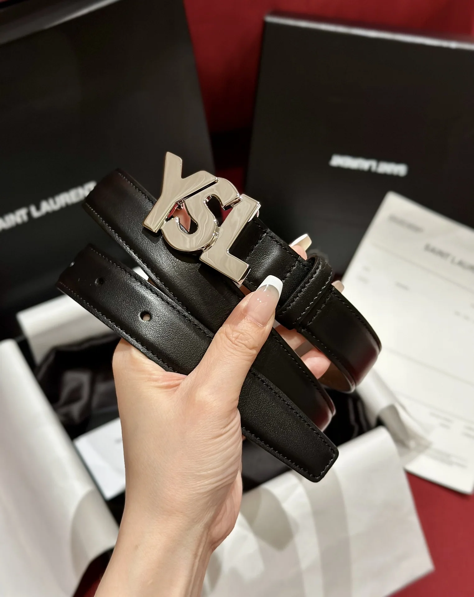 생로랑 YSL 금속 버클 양면 송아지가죽 벨트 상세 이미지 6
