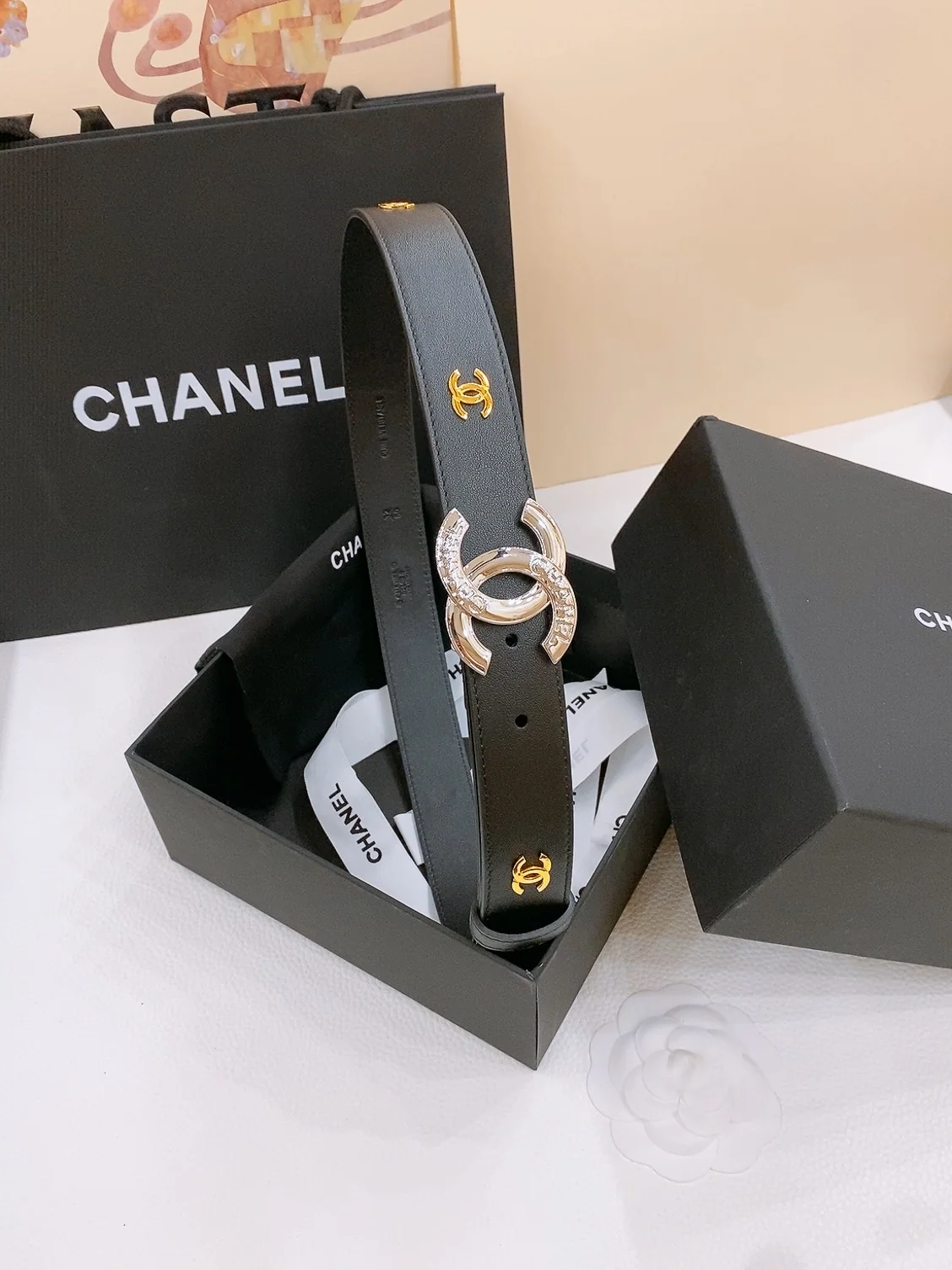 샤넬 더블 C 로고 가죽 벨트 상세 이미지 1