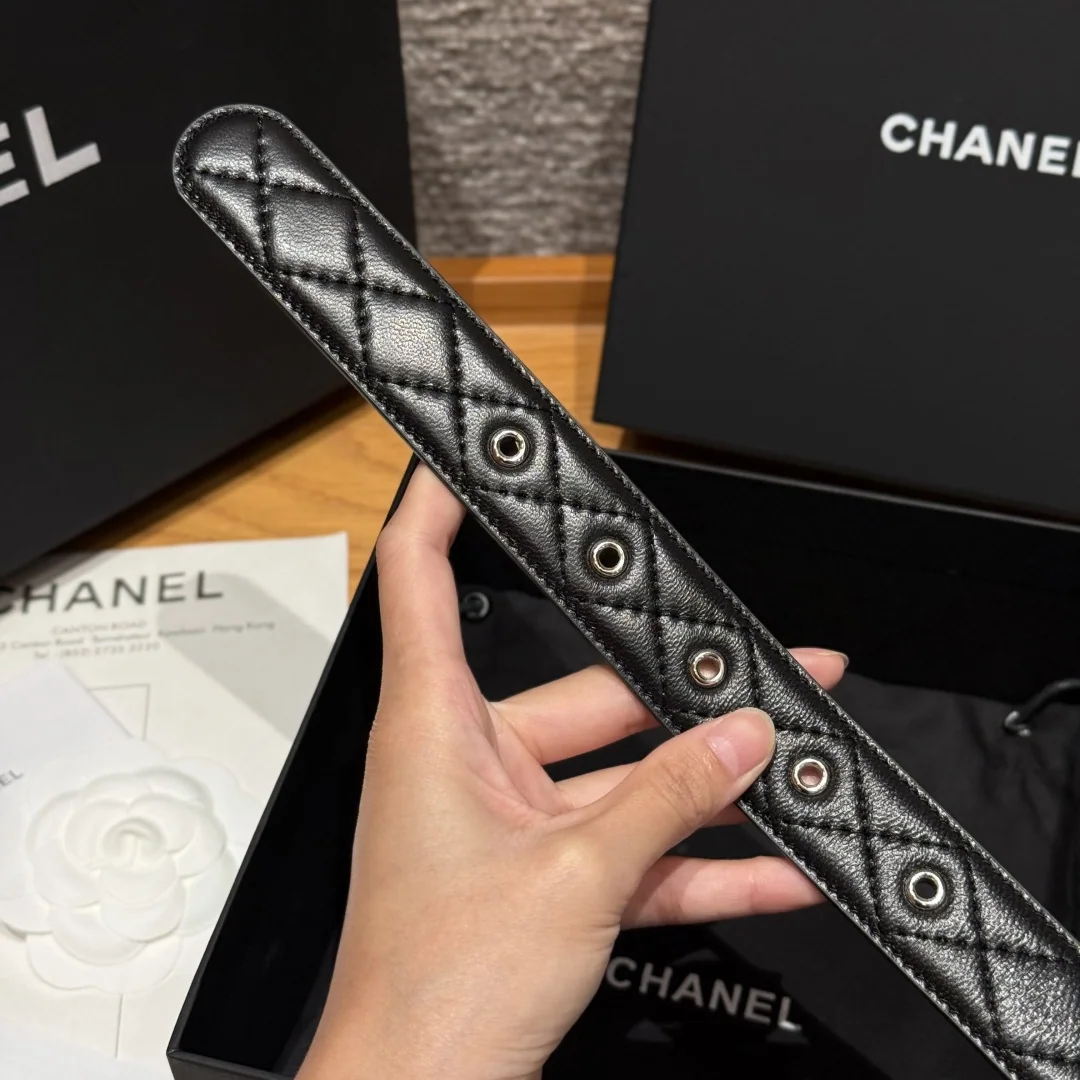 샤넬 더블 C 메탈 로고 램스킨 여성 벨트 상세 이미지 7