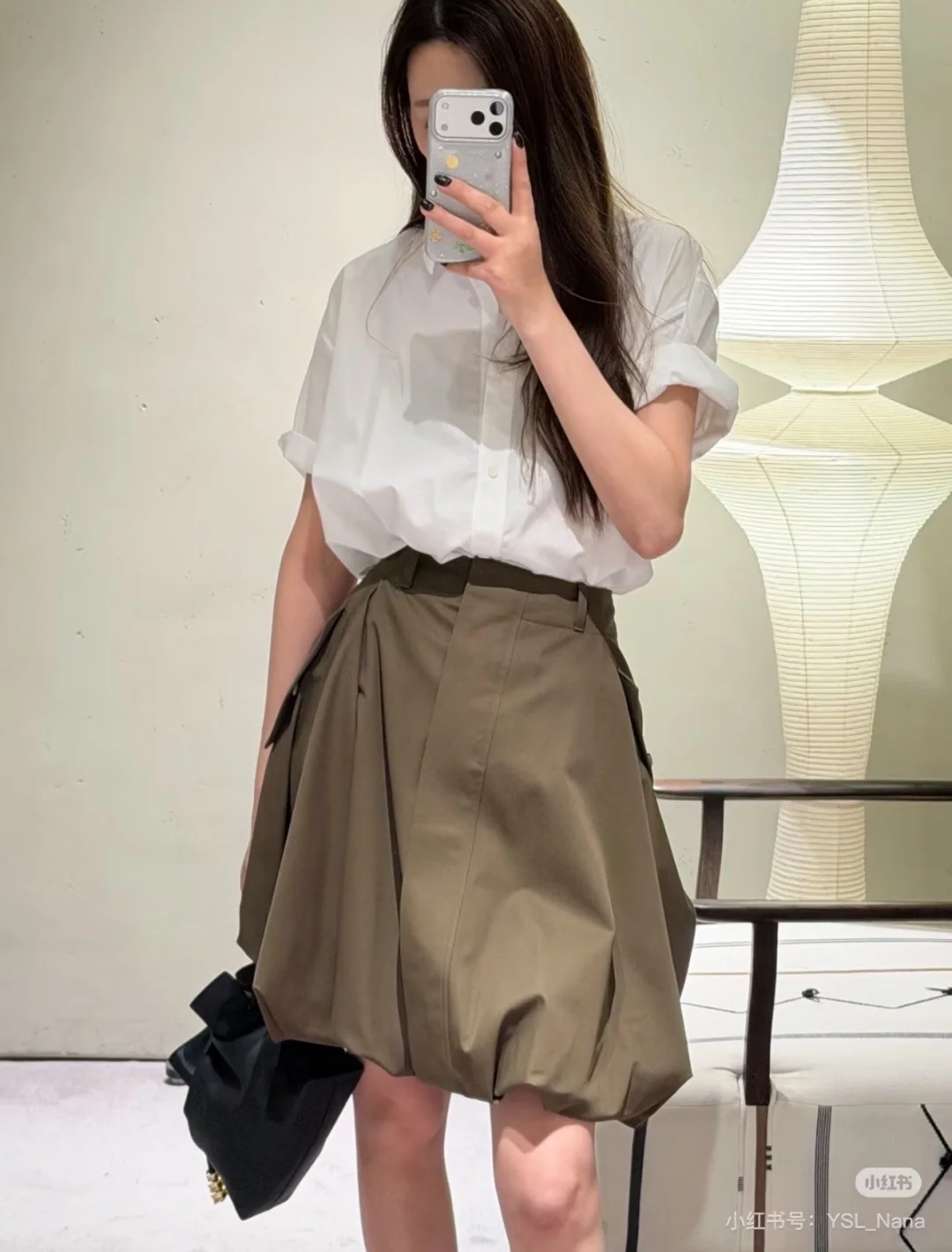 로에베 오리브 그린 불규칙 튤립 스커트 상세 이미지 4