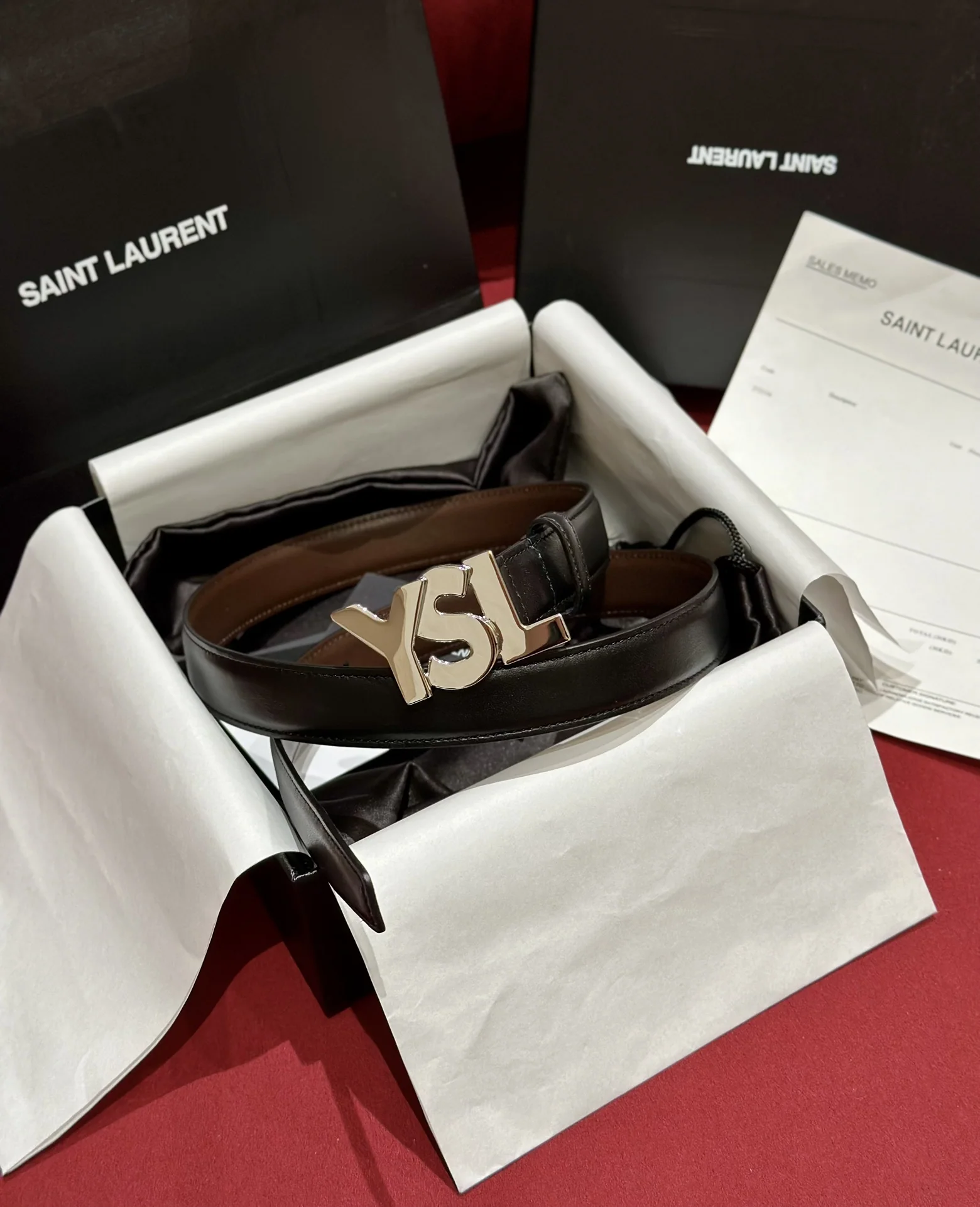 생로랑 YSL 금속 버클 양면 송아지가죽 벨트 174491