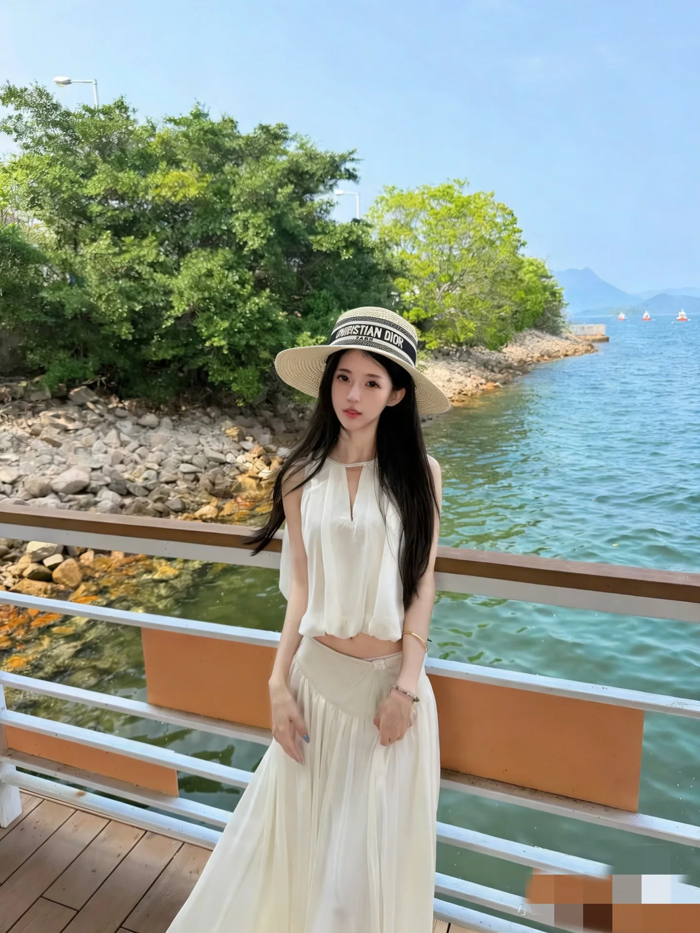 디올 웨빙 플랫 탑 스트로 모자 상세 이미지 1