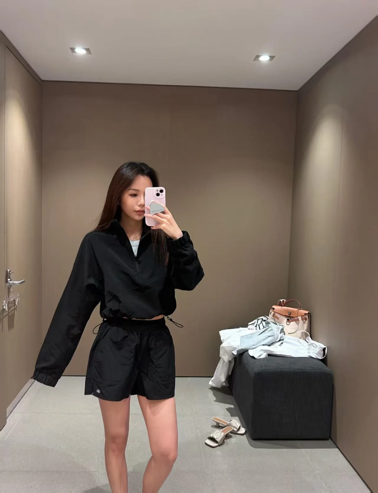 알로 아이스실크 지퍼 풀오버 세트 여성 반바지 세트 상세 이미지 3