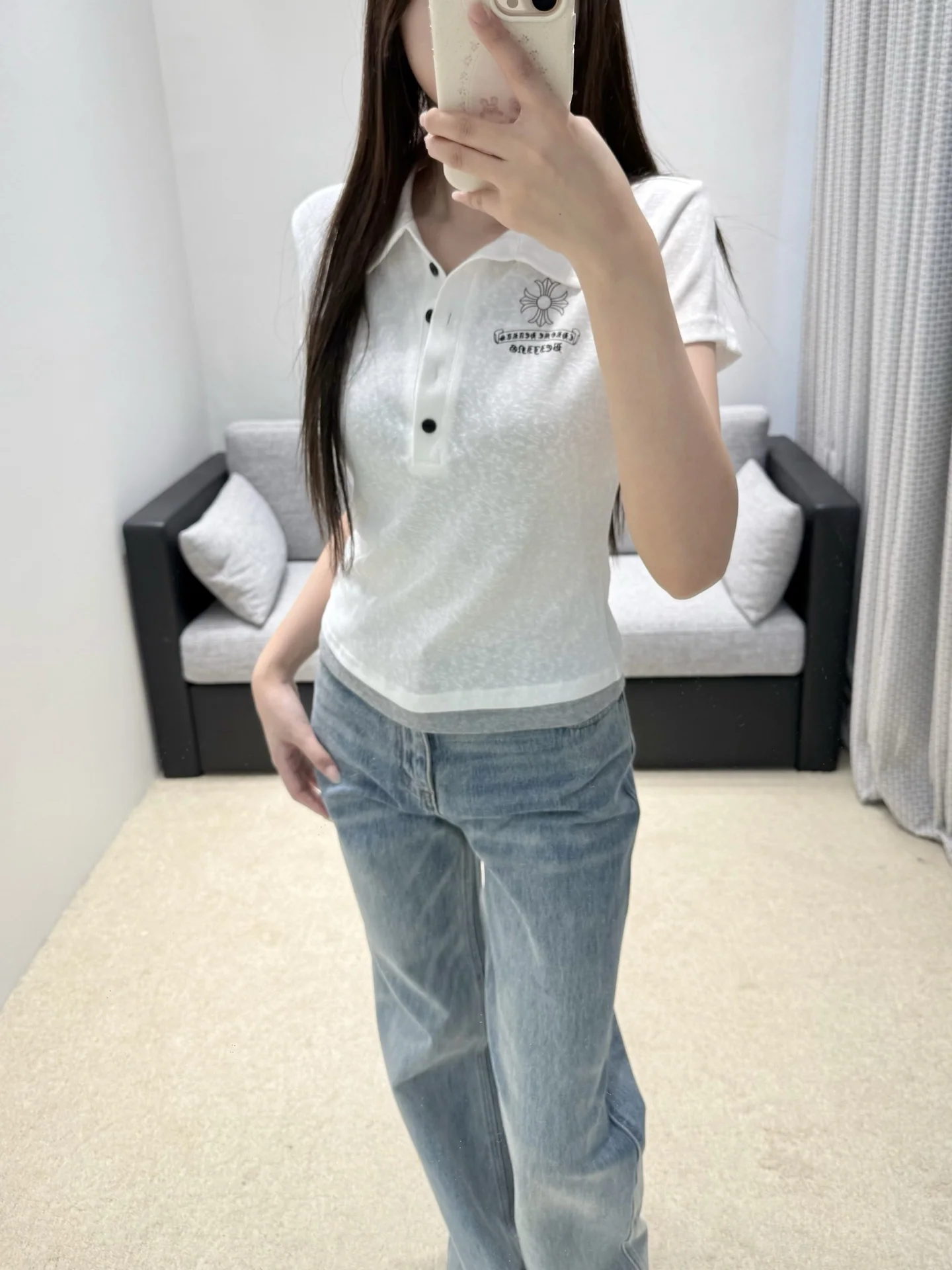 크롬하츠 여성 크롭 반팔 폴로셔츠 상세 이미지 2