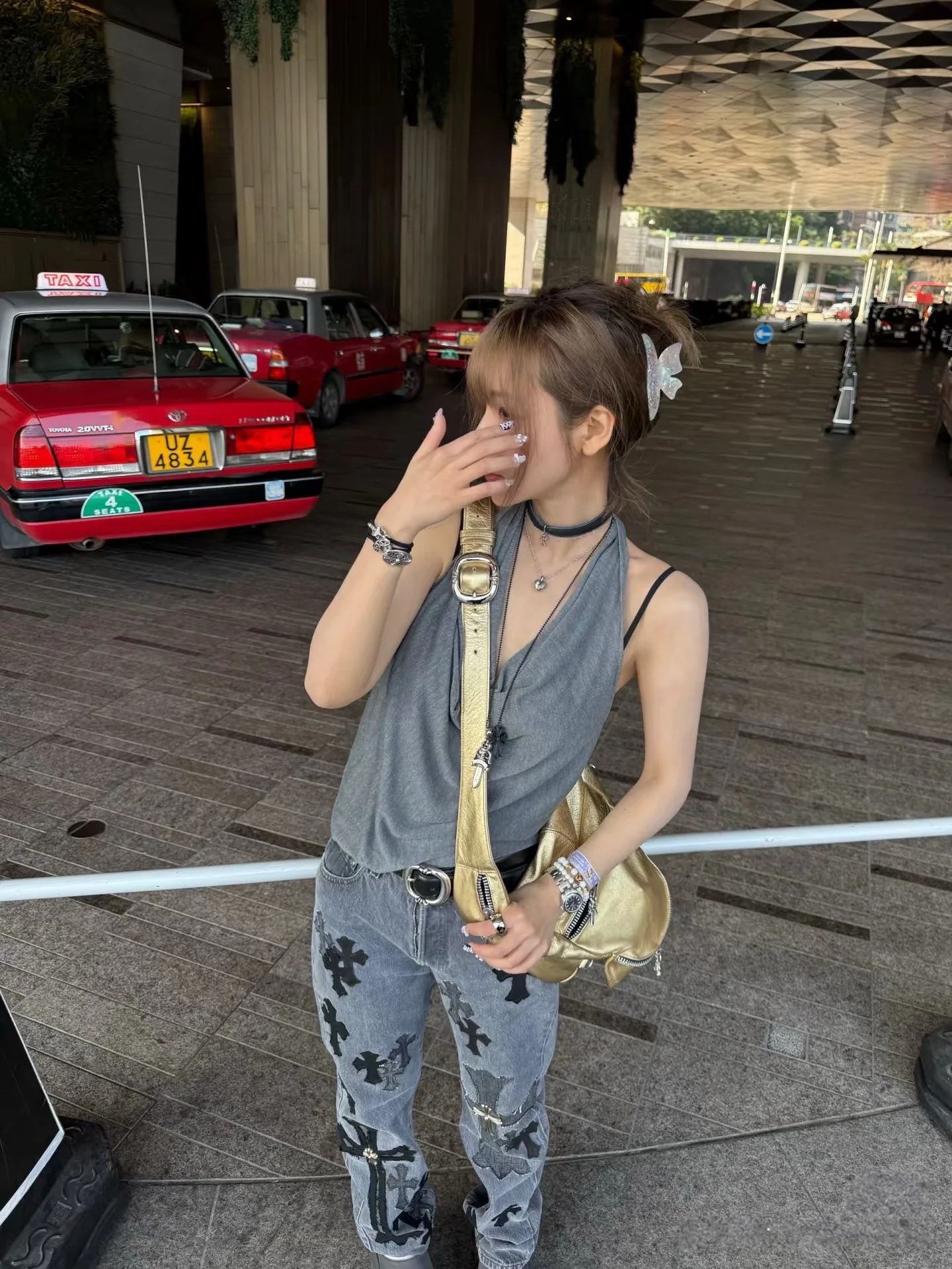 크롬하츠 블랙 램스킨 데님 남성 바지 상세 이미지 4