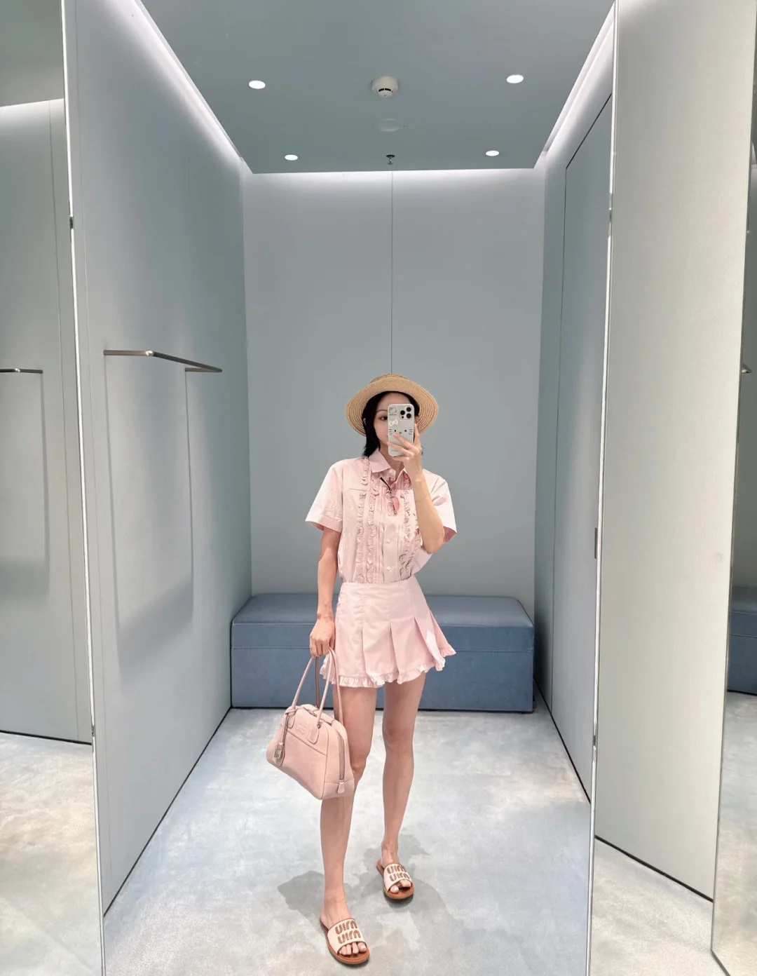 미우미우 프릴 크롭 반팔 셔츠 상세 이미지 6