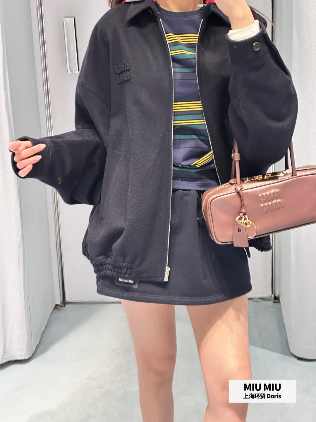 미우미우 네이비 후드 지퍼업 자켓 상세 이미지 6