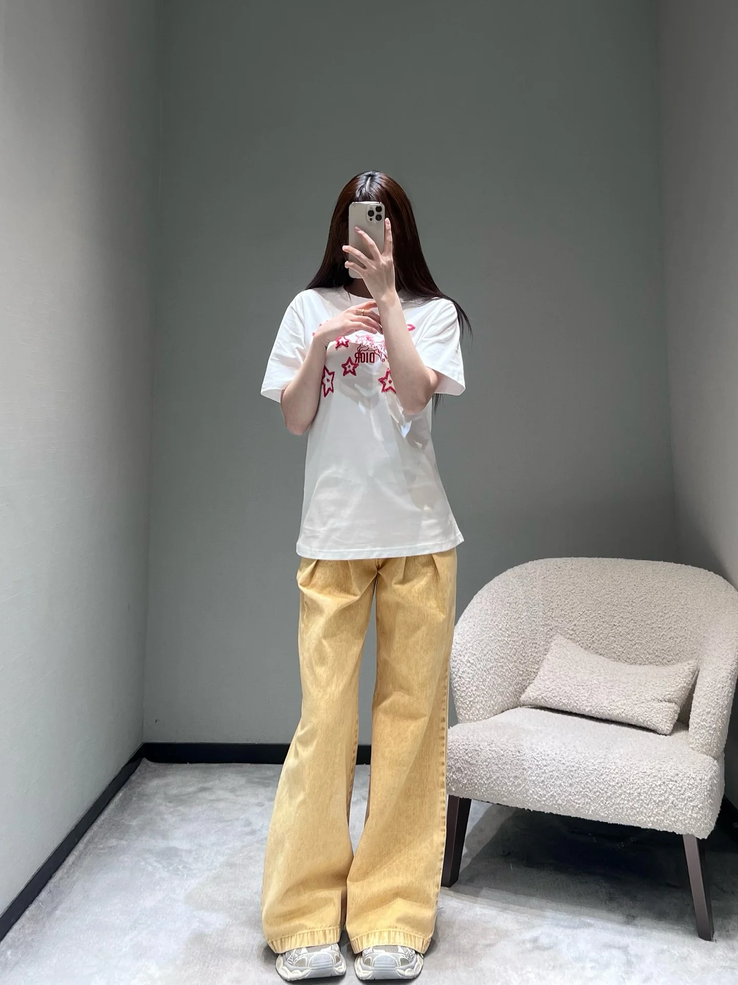 디올 별과 유니콘 자수 여성 반팔 티셔츠 상세 이미지 4
