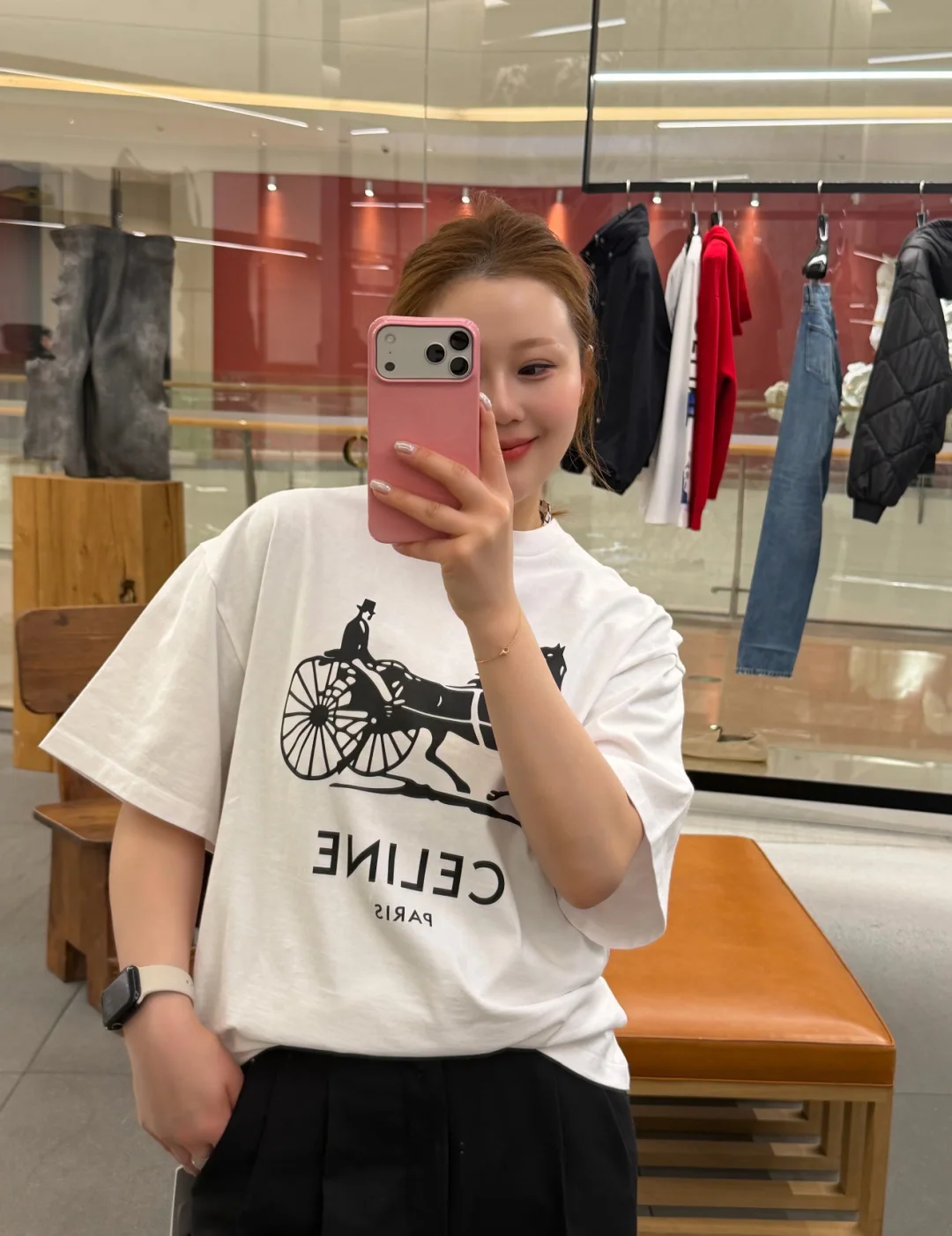 셀린느 말 패턴 크루넥 여성 반팔 셔츠 상세 이미지 3