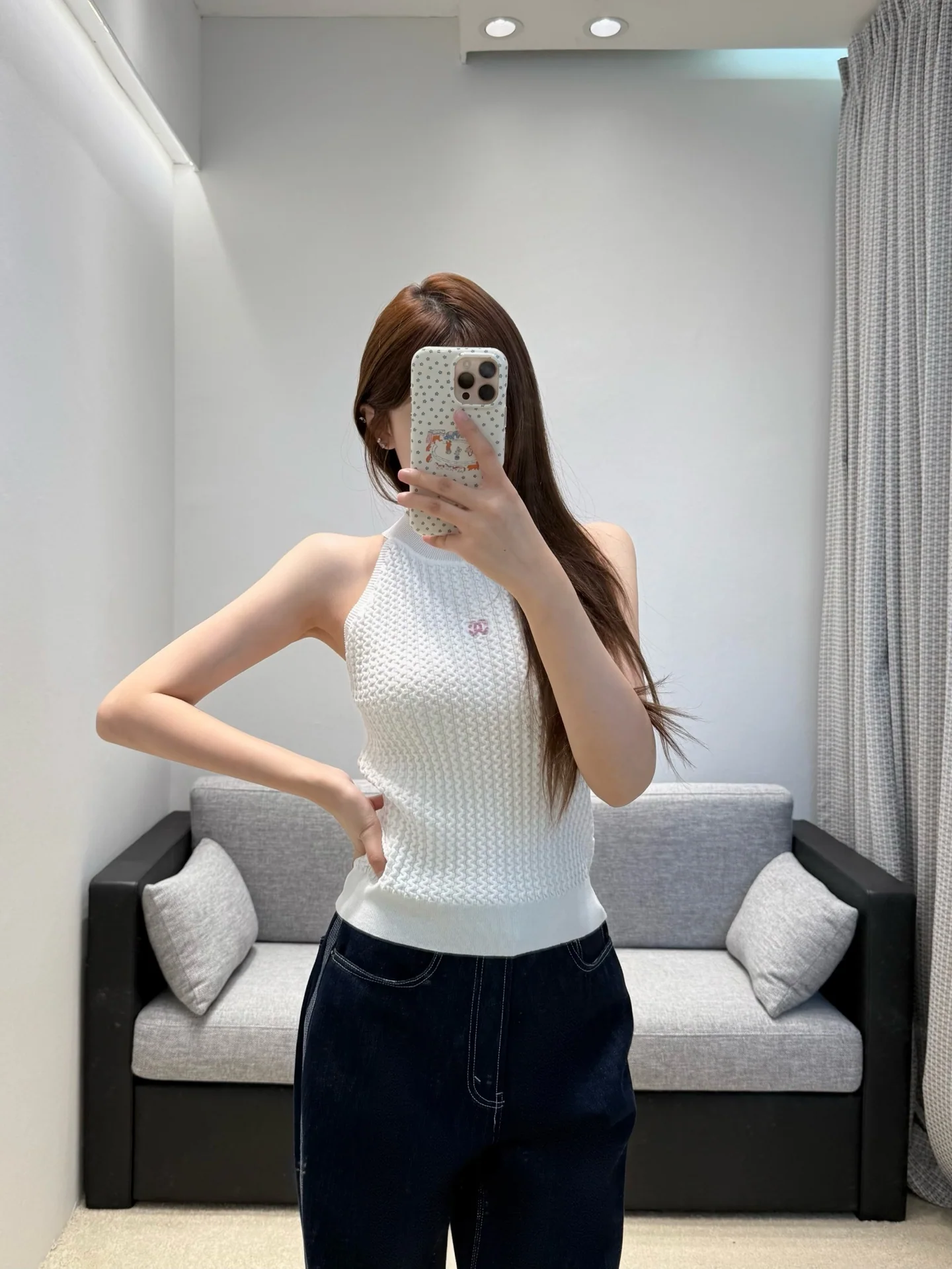 샤넬 홀터넥 니트 베스트 여성 반팔 상세 이미지 3