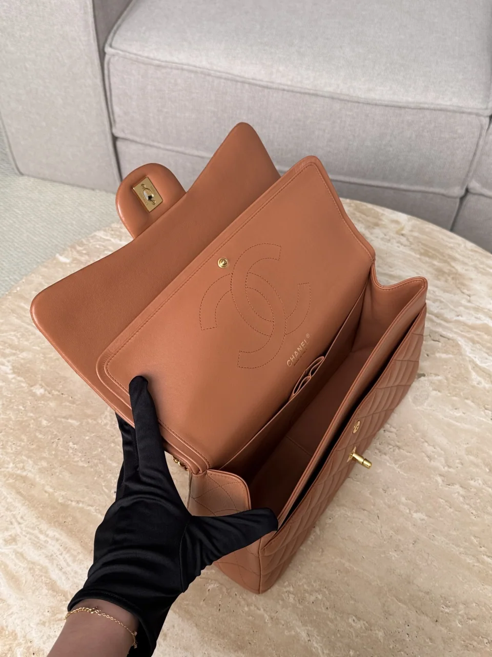 샤넬 카라멜 골드 램 가죽 가방 상세 이미지 1