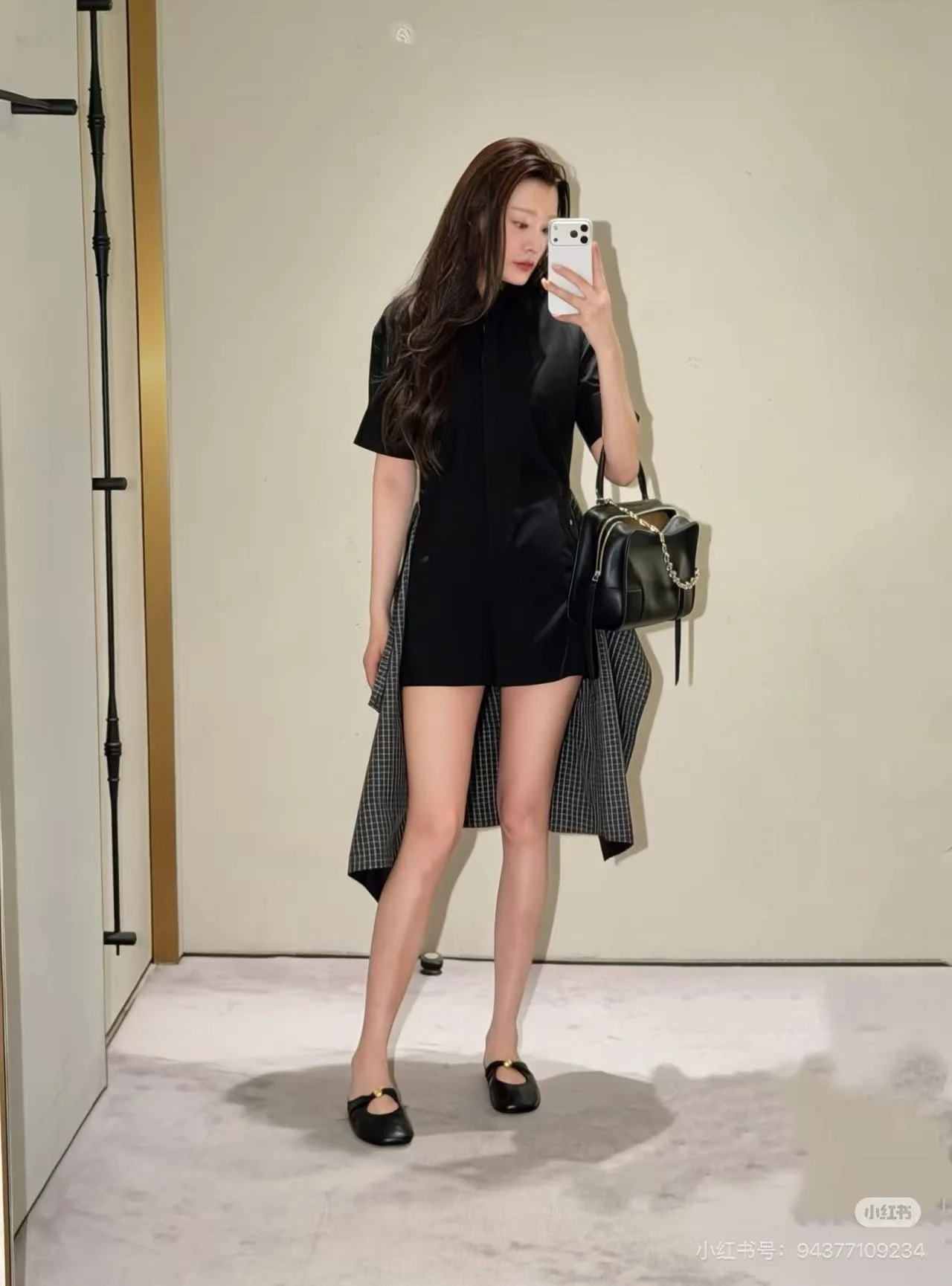 로에베 체크 반소매 카라 원피스 상세 이미지 1