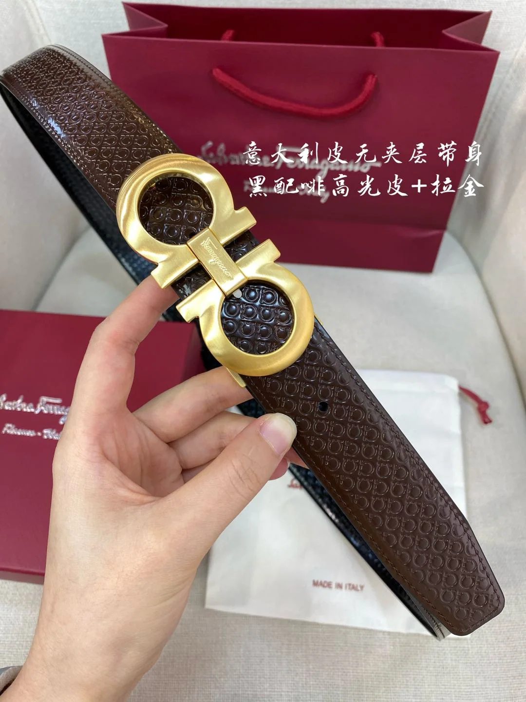 페레가모 천연 가죽 벨트 3.5 CM202500320 상세 이미지 3