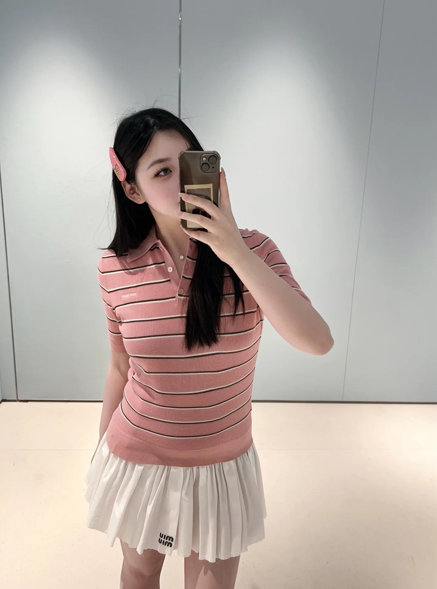 미우미우 컬러 블록 스트라이프 코튼 폴로 반팔 니트 탑 26 SS 상세 이미지 3