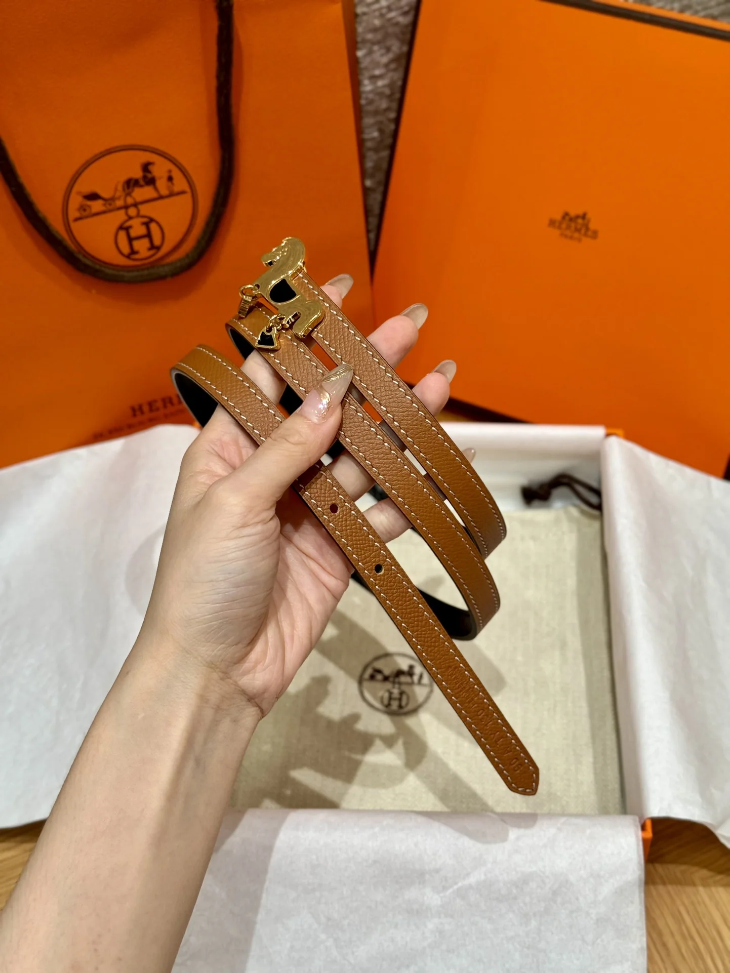에르메스 글레낭 팔라듐 버클 양면 송아지가죽 벨트 상세 이미지 7