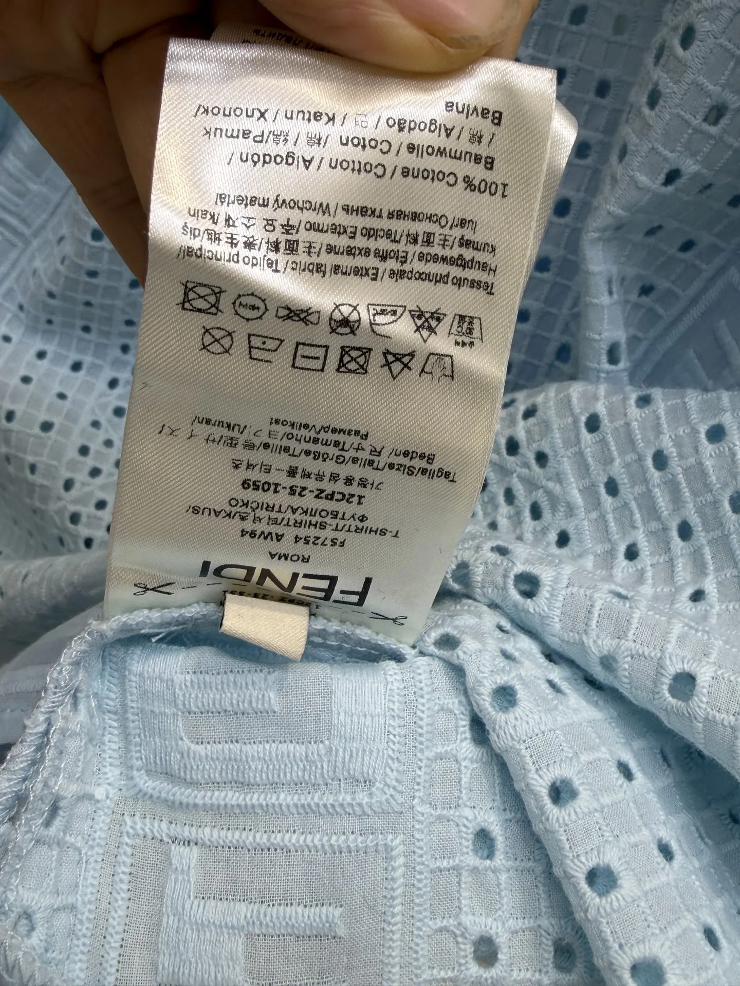 펜디 시스루 메시 자수 허리 조임 반소매 원피스 상세 이미지 9