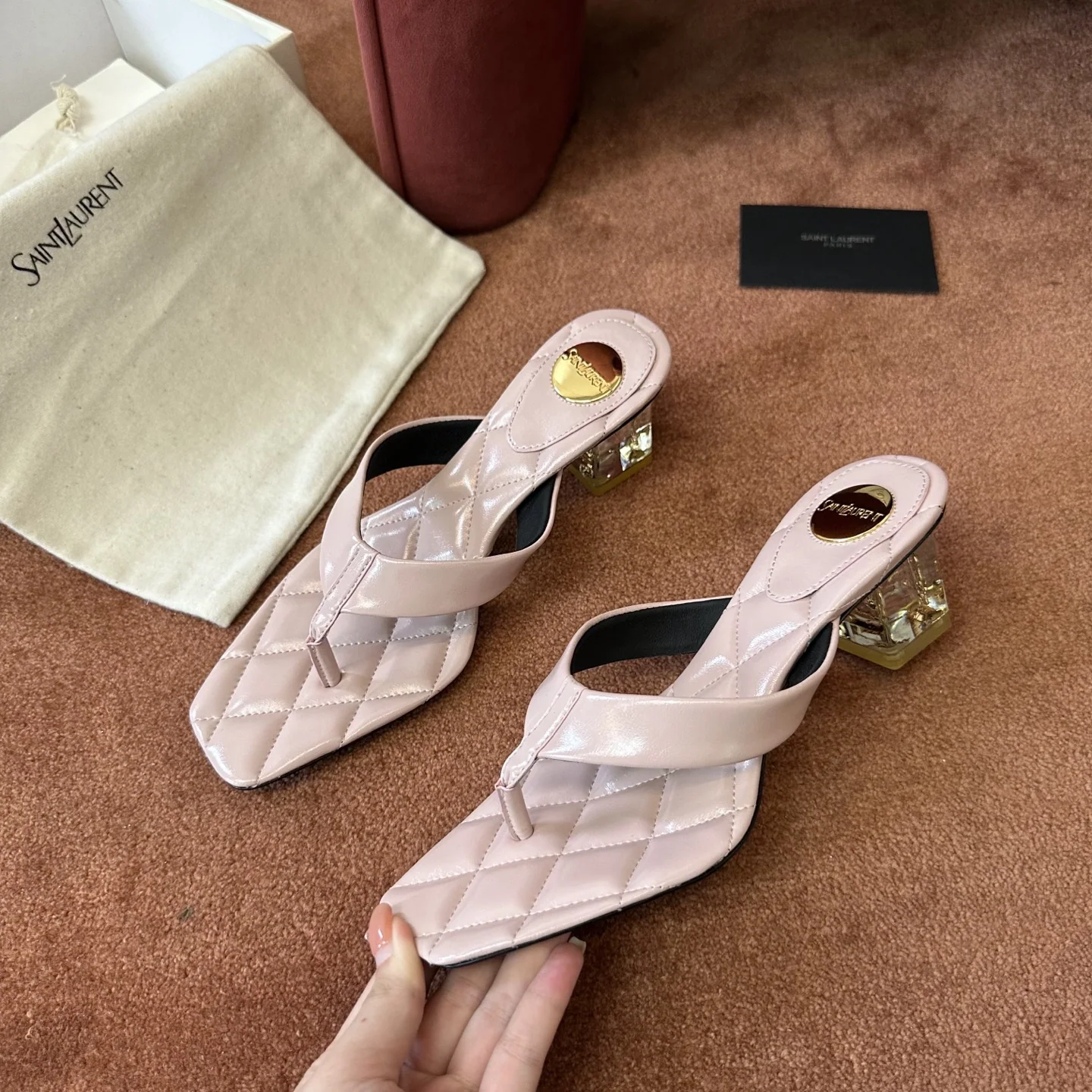생로랑 퀼팅 쪼리 힐 샌들 핑크 상세 이미지 7