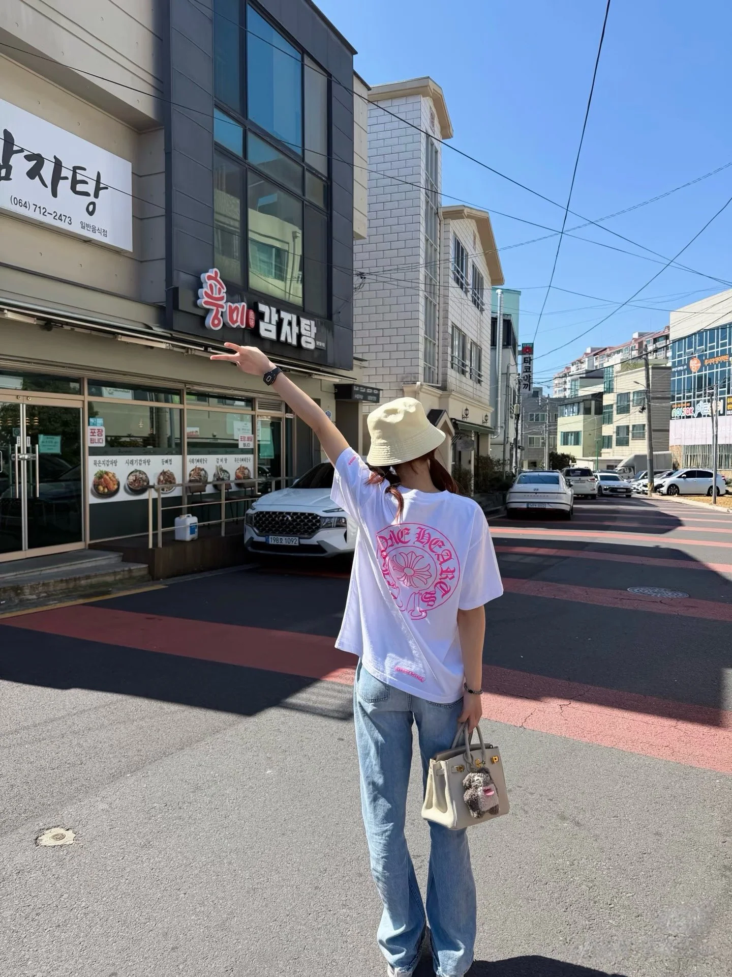 크롬하츠 핑크 말굽 십자가 남여공용 반팔 티셔츠 상세 이미지 1